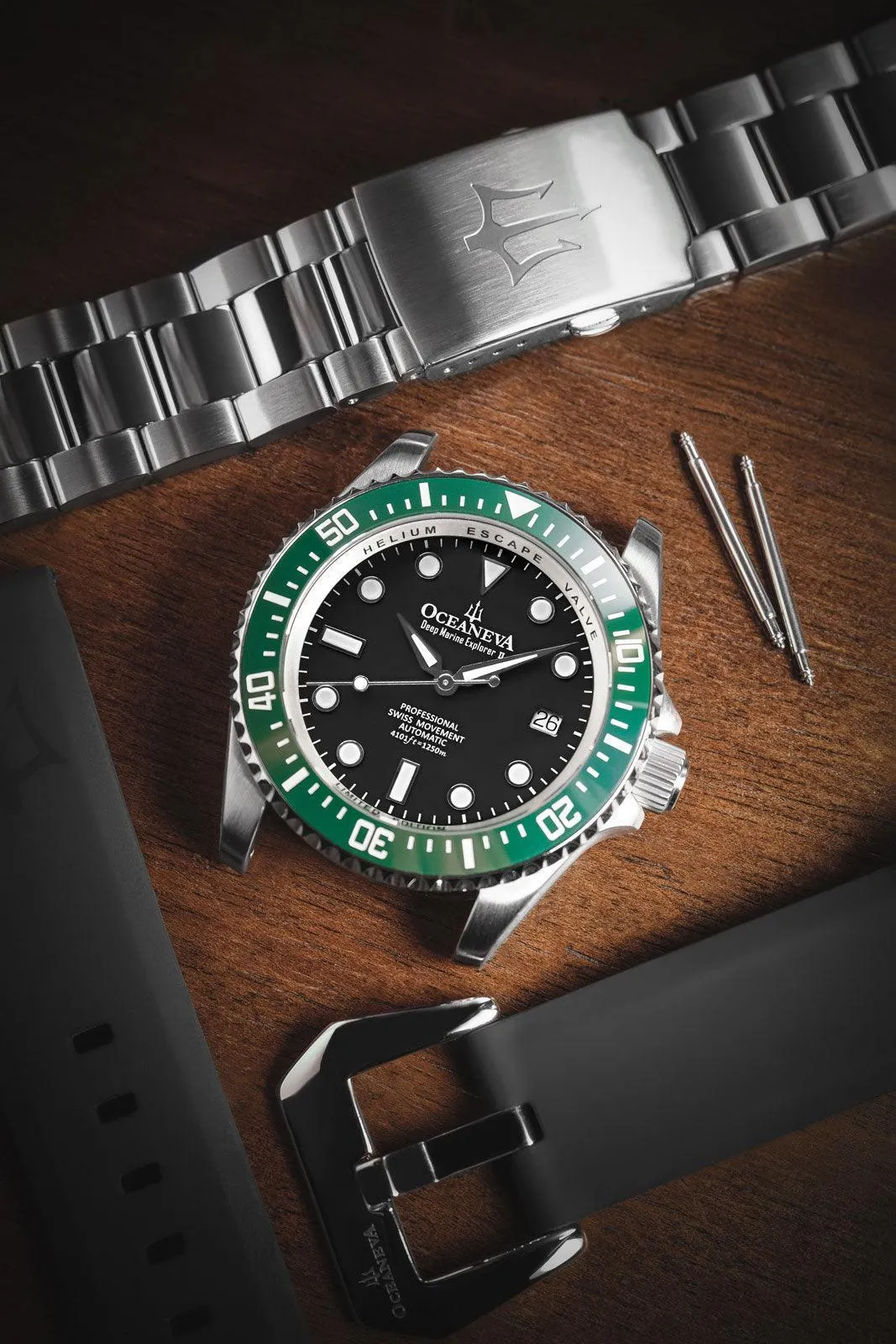 Oceaneva Men's Deep Marine Explorer II 1250M Pro Diver Watch Black and Green