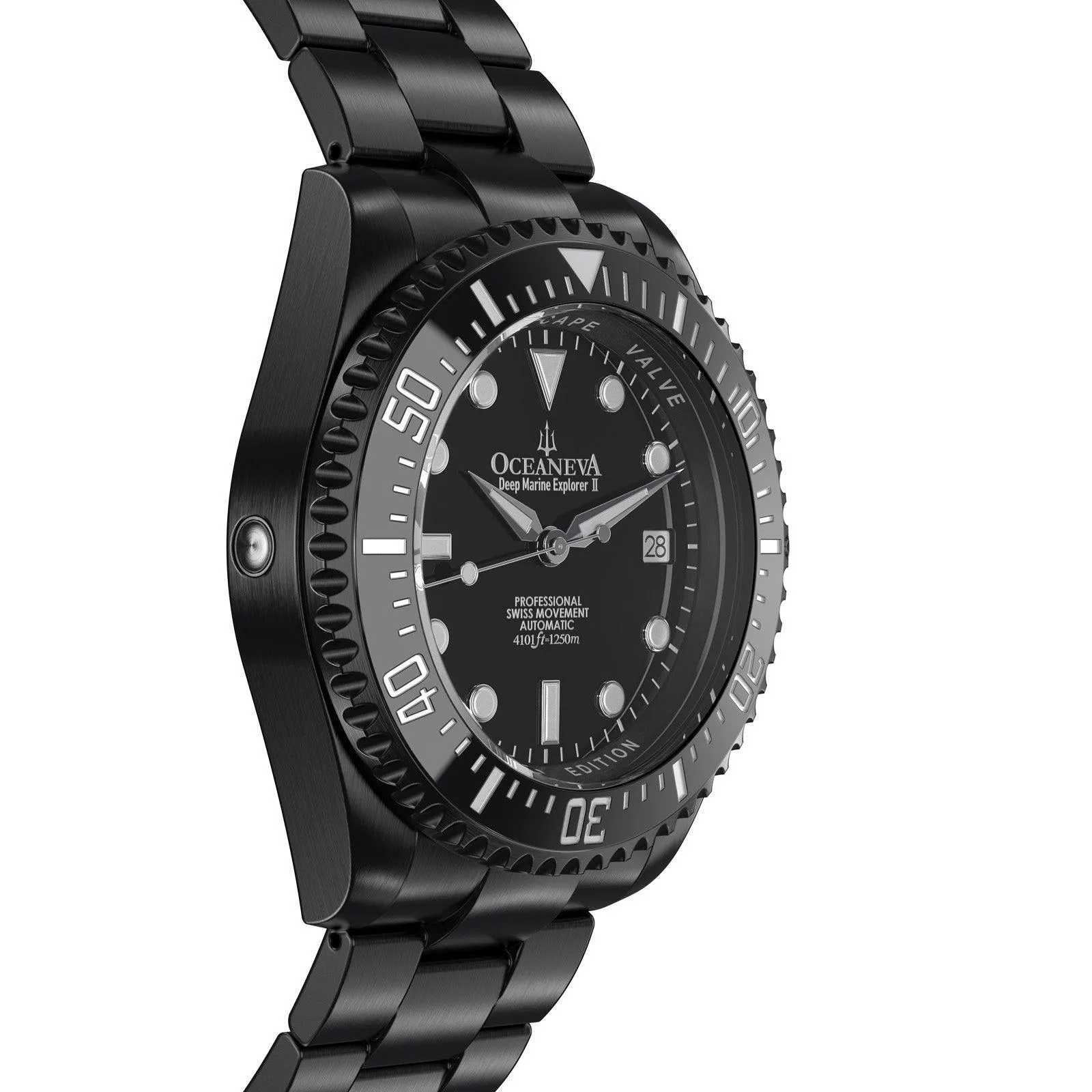 Oceaneva Men's Deep Marine Explorer II 1250M Pro Diver Watch Black Dial Black IP