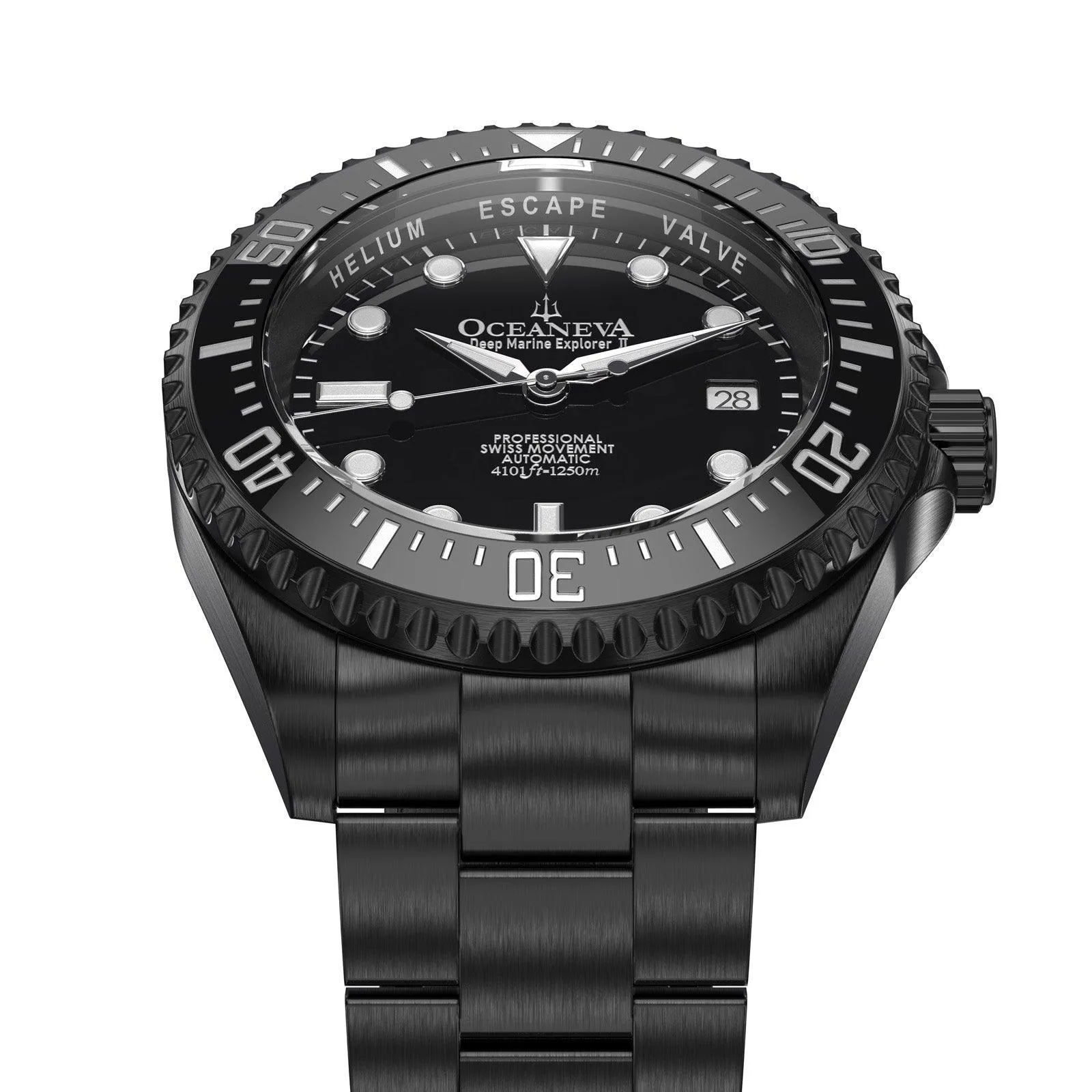 Oceaneva Men's Deep Marine Explorer II 1250M Pro Diver Watch Black Dial Black IP