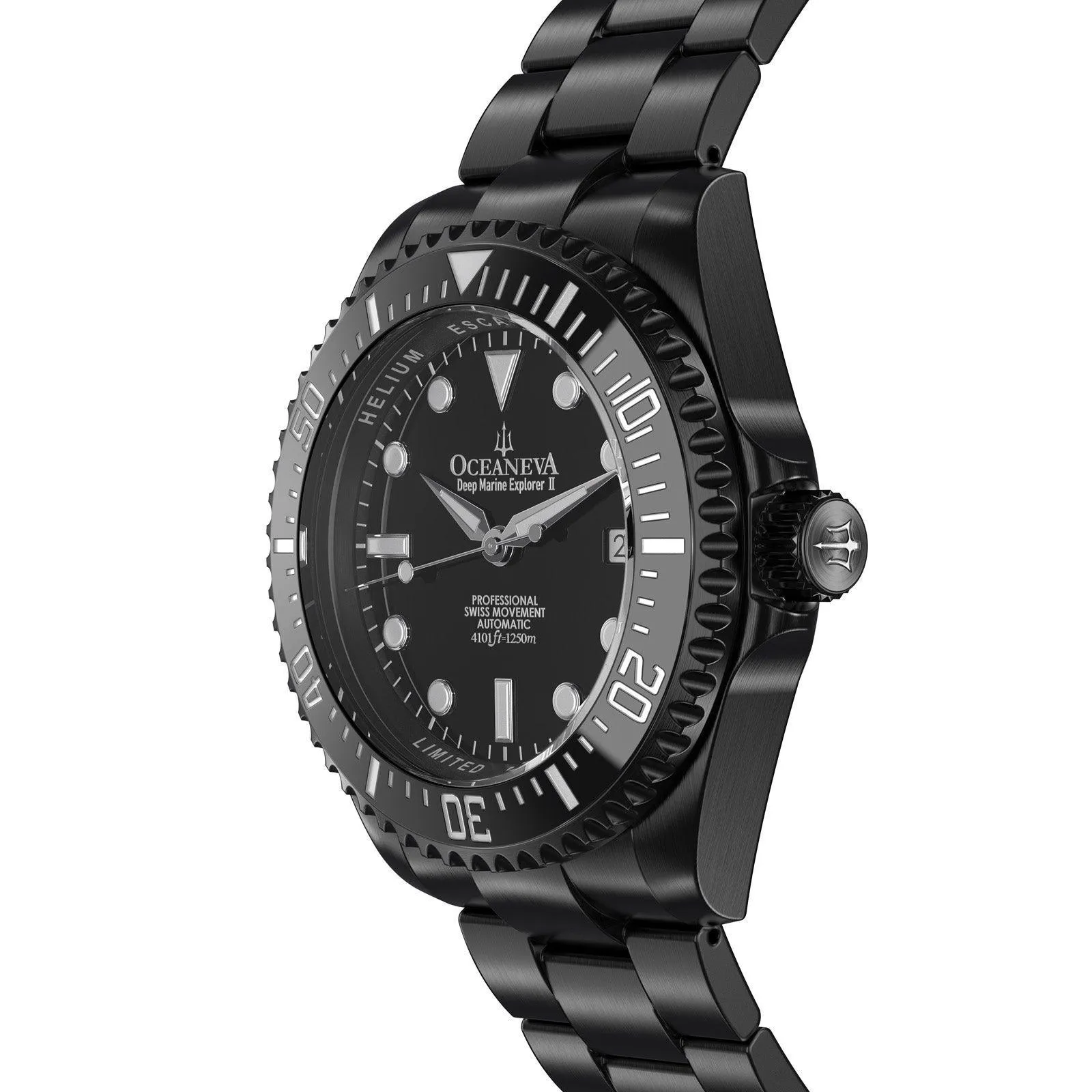 Oceaneva Men's Deep Marine Explorer II 1250M Pro Diver Watch Black Dial Black IP