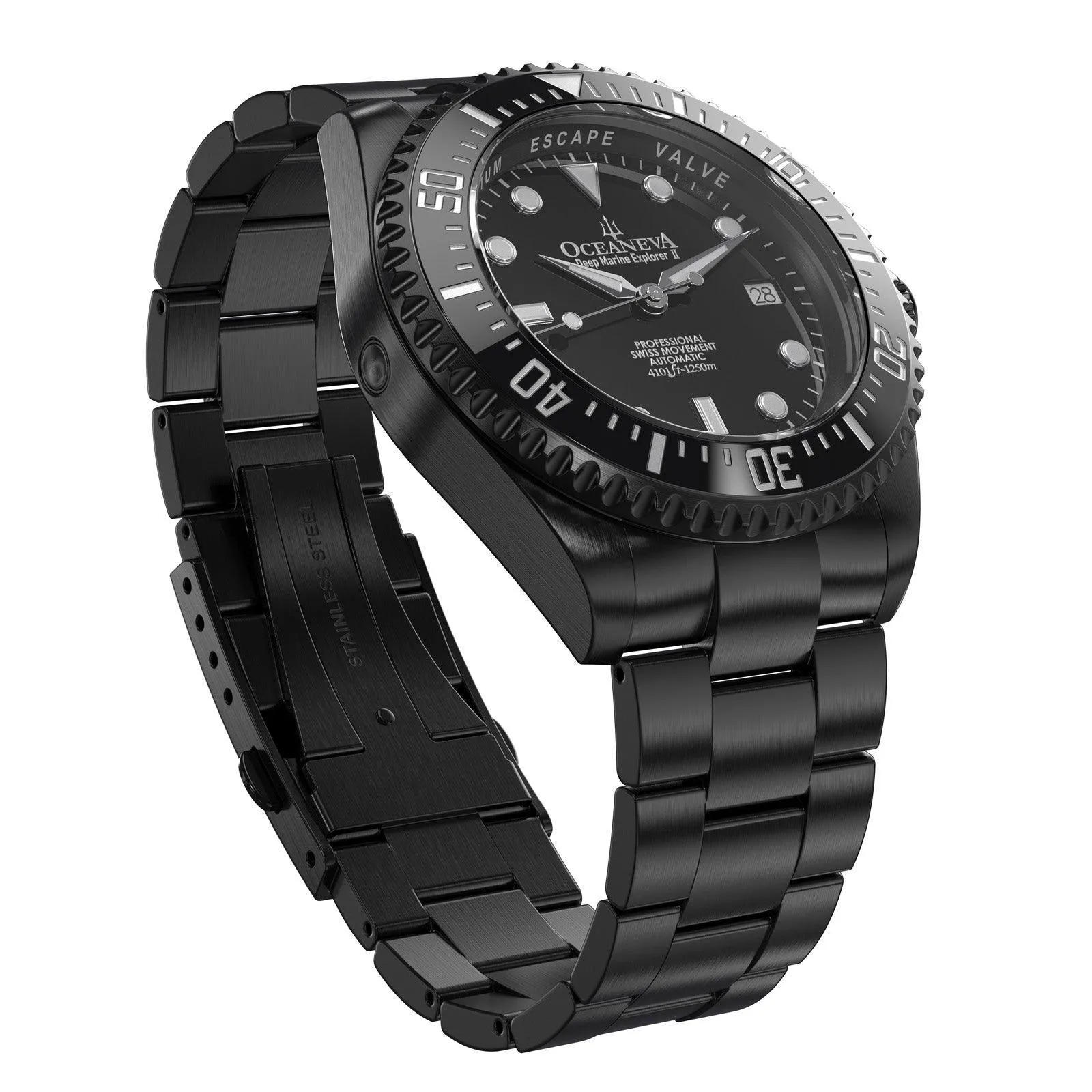 Oceaneva Men's Deep Marine Explorer II 1250M Pro Diver Watch Black Dial Black IP