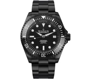 Oceaneva Men's Deep Marine Explorer II 1250M Pro Diver Watch Black Dial Black IP