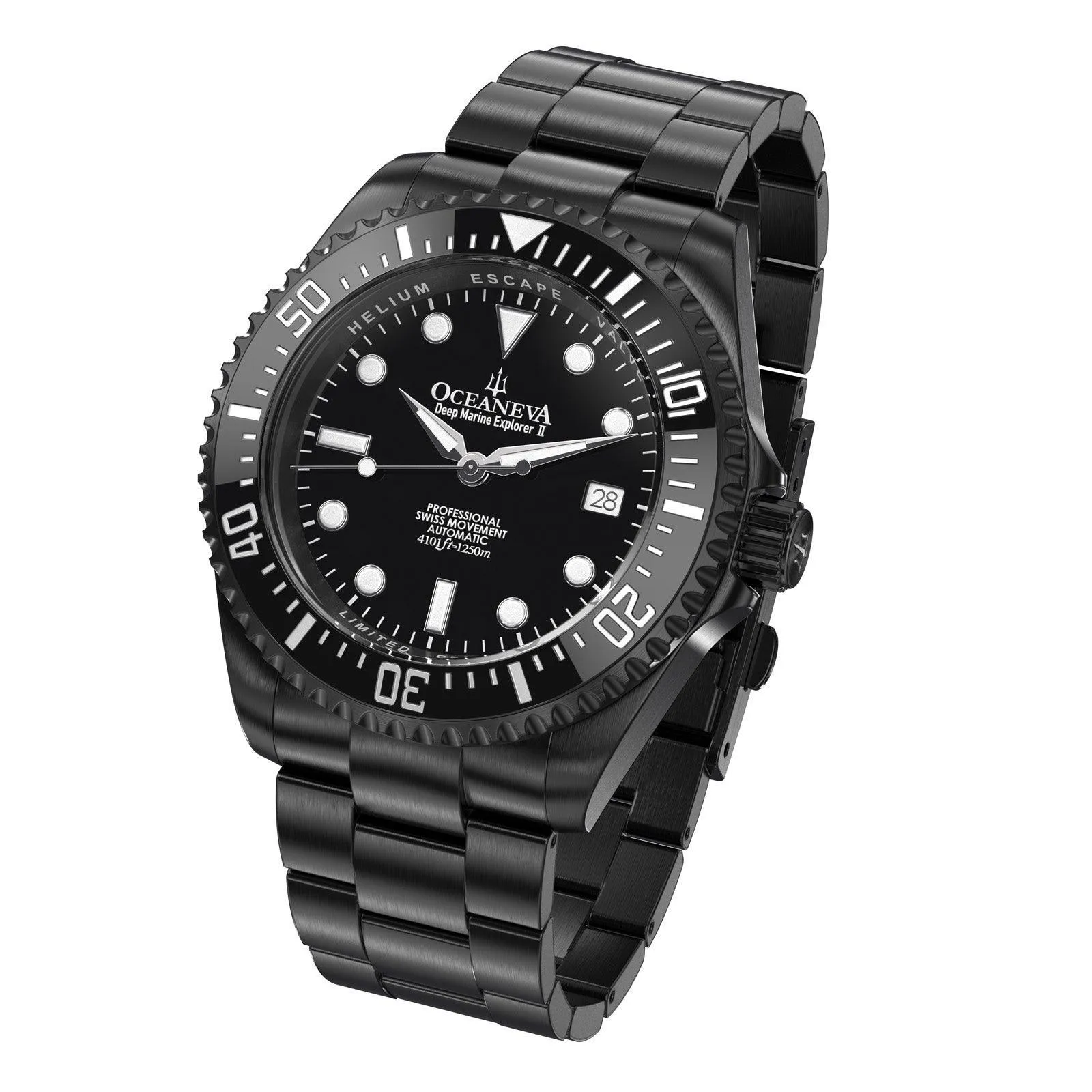 Oceaneva Men's Deep Marine Explorer II 1250M Pro Diver Watch Black Dial Black IP