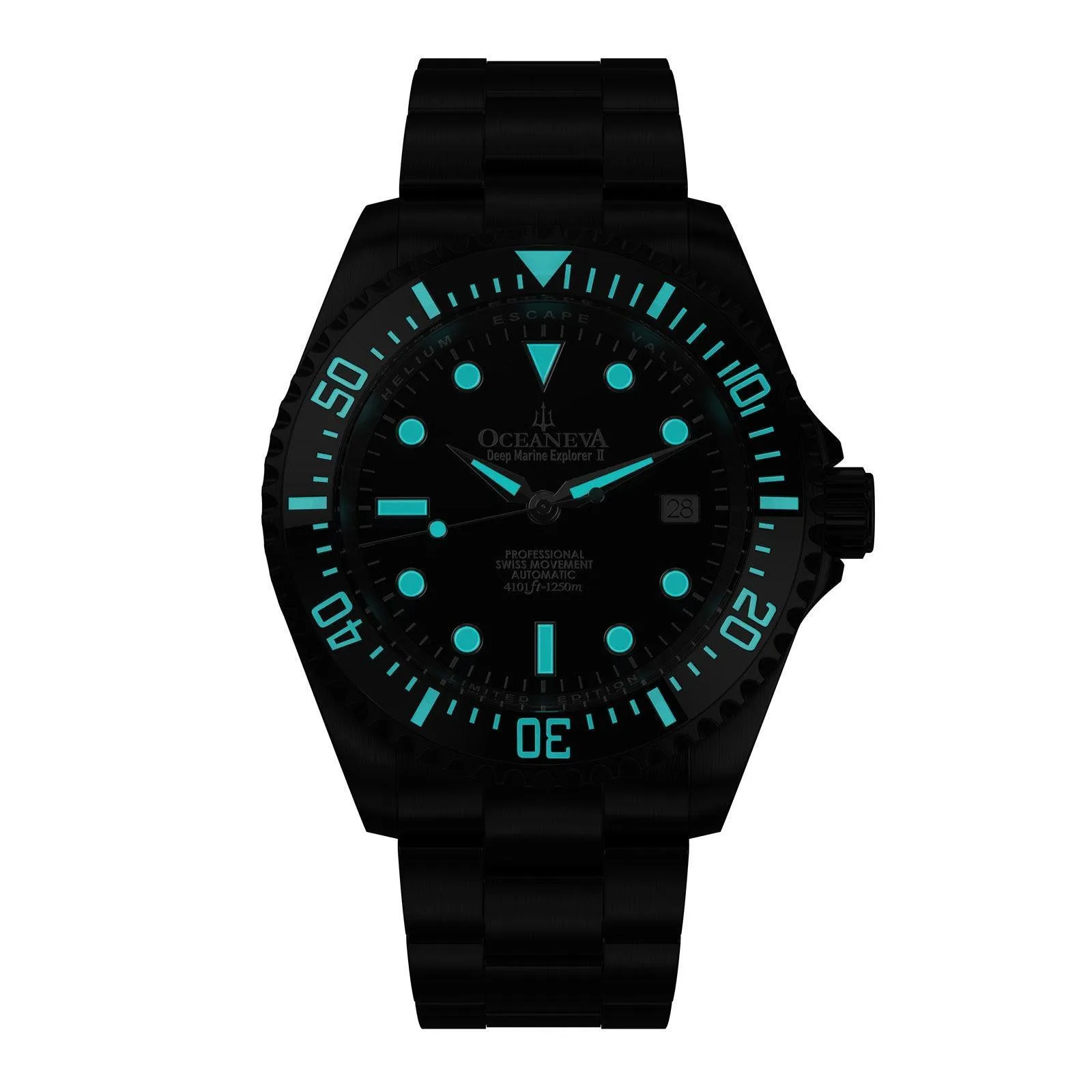 Oceaneva Men's Deep Marine Explorer II 1250M Pro Diver Watch Black Dial Black IP