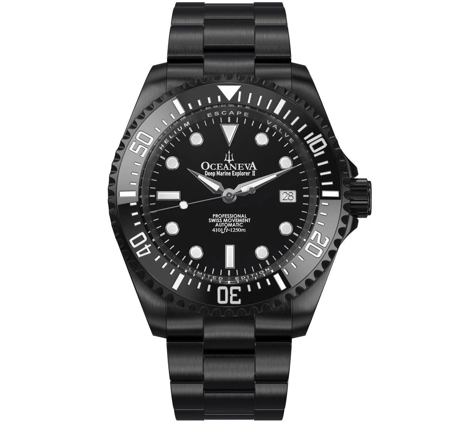 Oceaneva Men's Deep Marine Explorer II 1250M Pro Diver Watch Black Dial Black IP