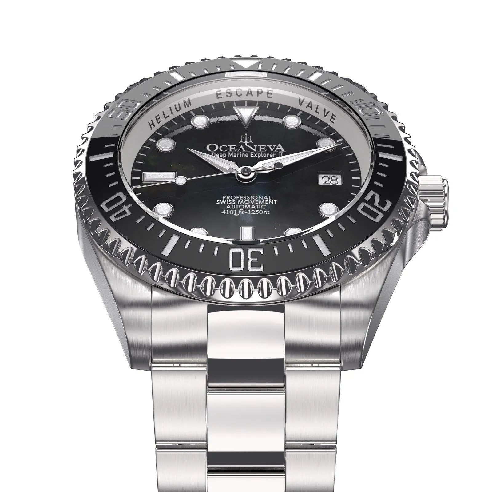 Oceaneva Men's Deep Marine Explorer II 1250M Pro Diver Watch Black Mother Of Pearl