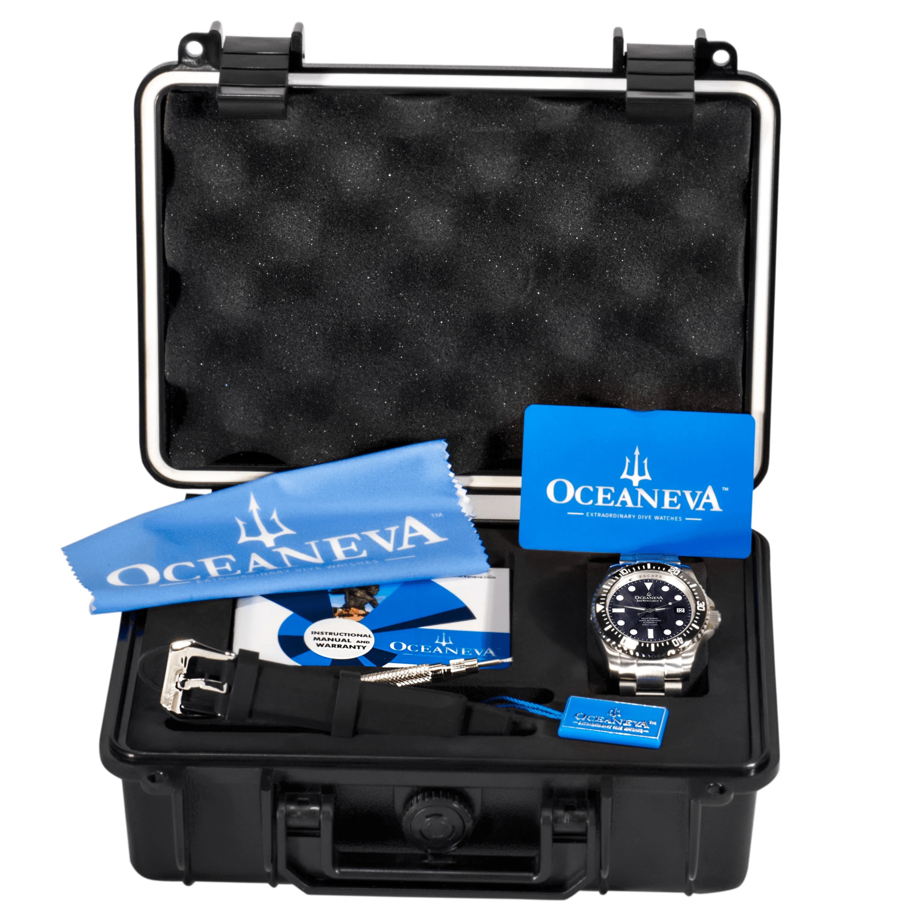 Oceaneva Men's Deep Marine Explorer II 1250M Pro Diver Watch Black Mother Of Pearl