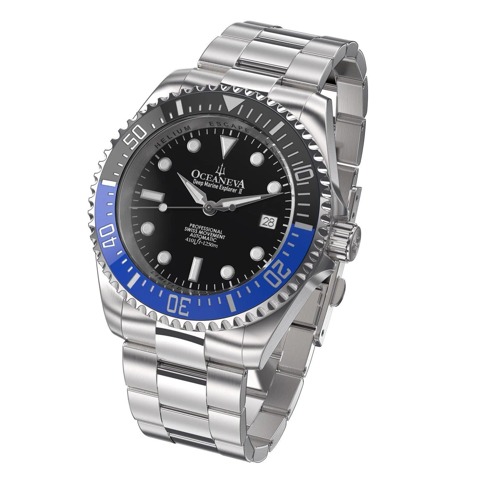 Oceaneva Men's Deep Marine Explorer II 1250M Pro Diver Watch Blue and Black
