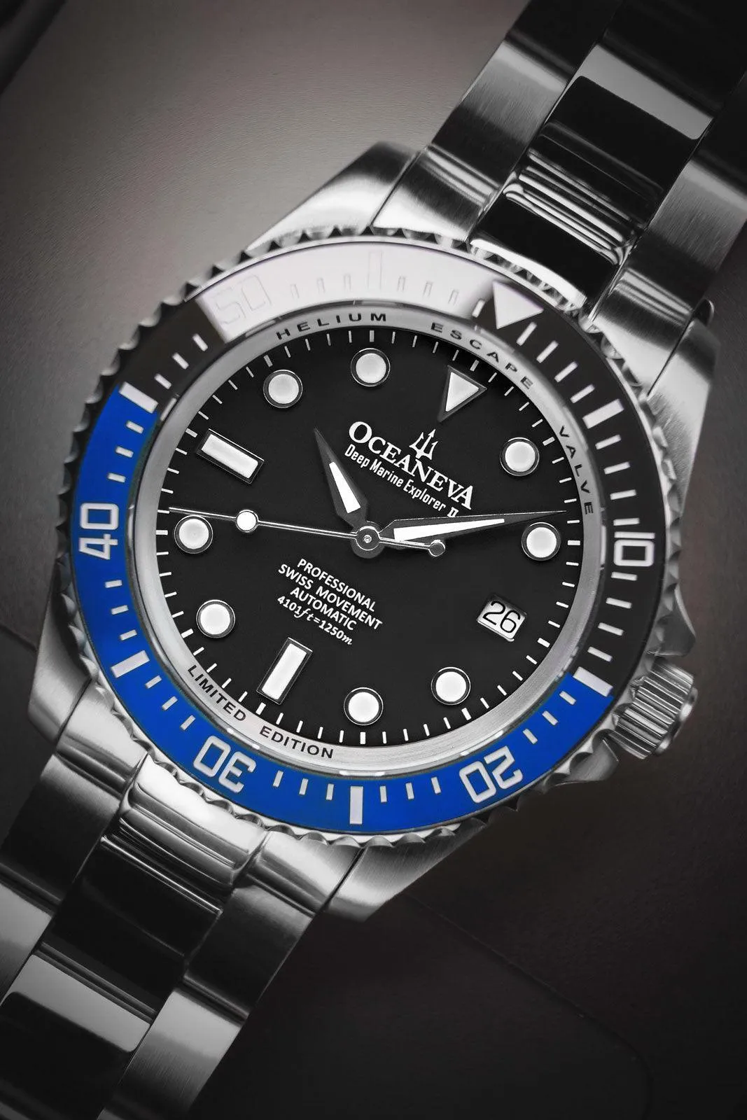 Oceaneva Men's Deep Marine Explorer II 1250M Pro Diver Watch Blue and Black