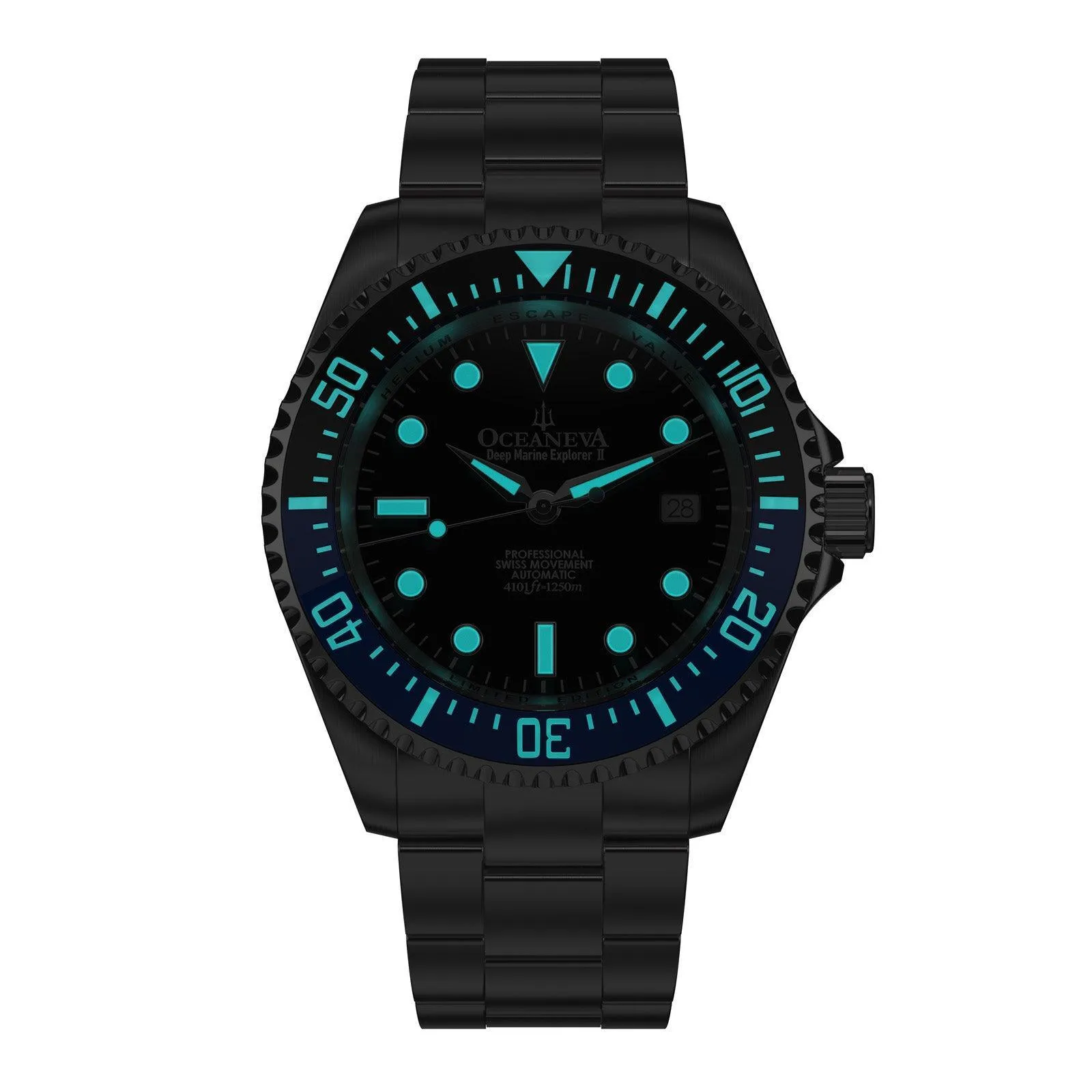 Oceaneva Men's Deep Marine Explorer II 1250M Pro Diver Watch Blue and Black