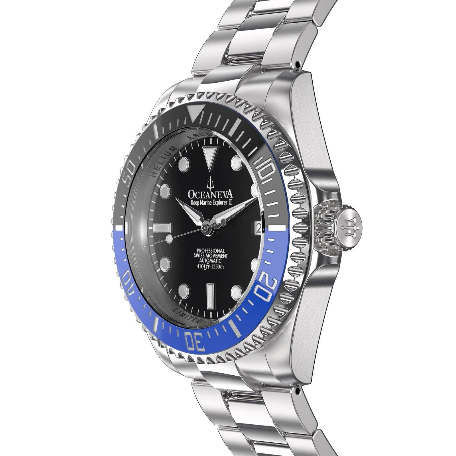 Oceaneva Men's Deep Marine Explorer II 1250M Pro Diver Watch Blue and Black