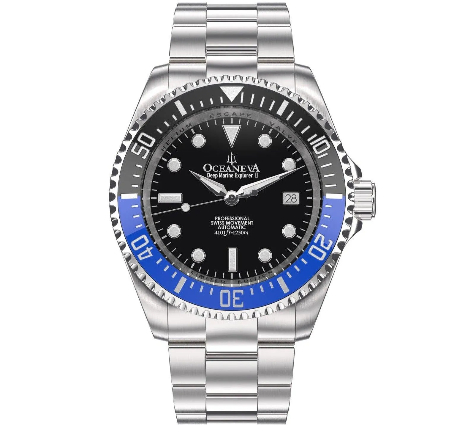 Oceaneva Men's Deep Marine Explorer II 1250M Pro Diver Watch Blue and Black