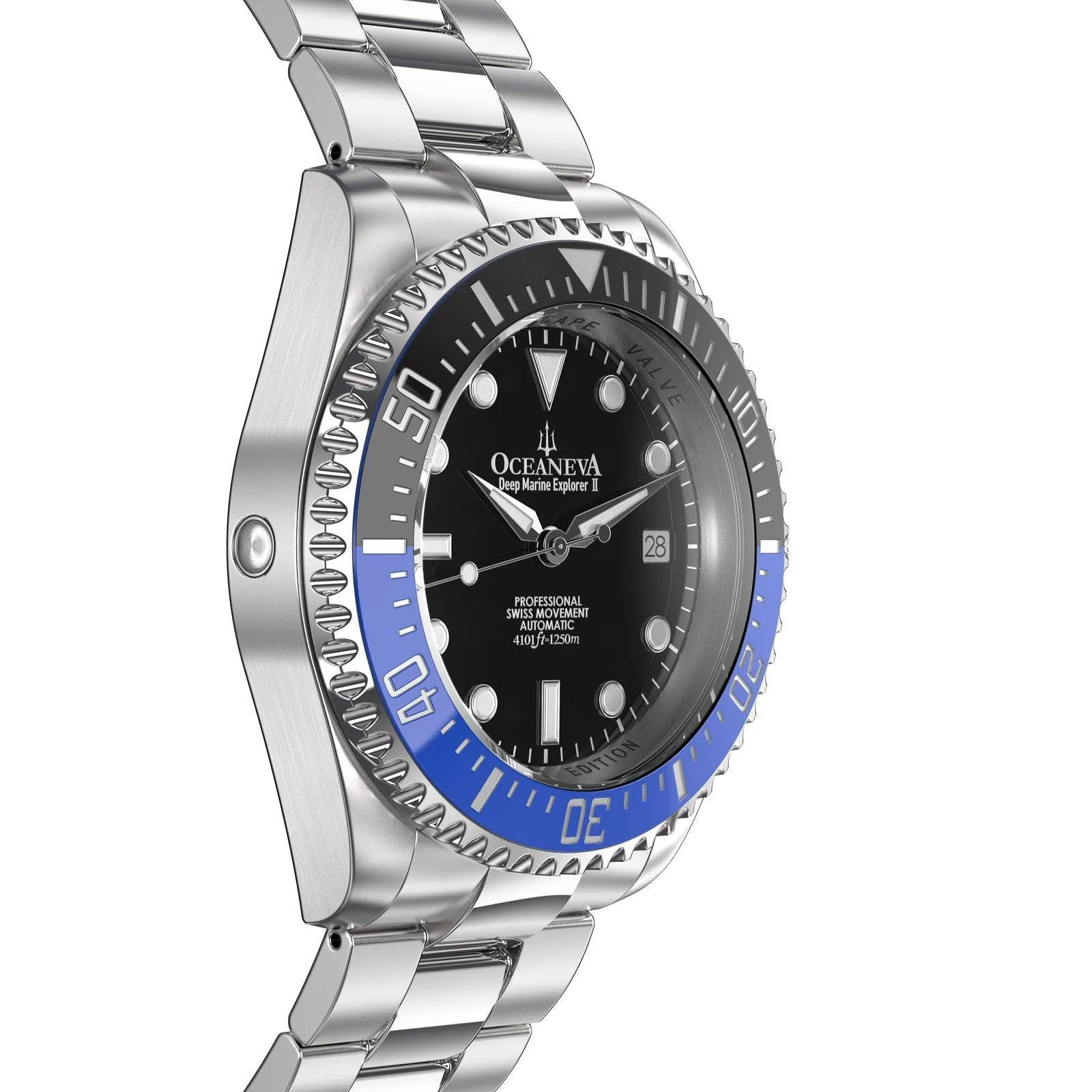 Oceaneva Men's Deep Marine Explorer II 1250M Pro Diver Watch Blue and Black