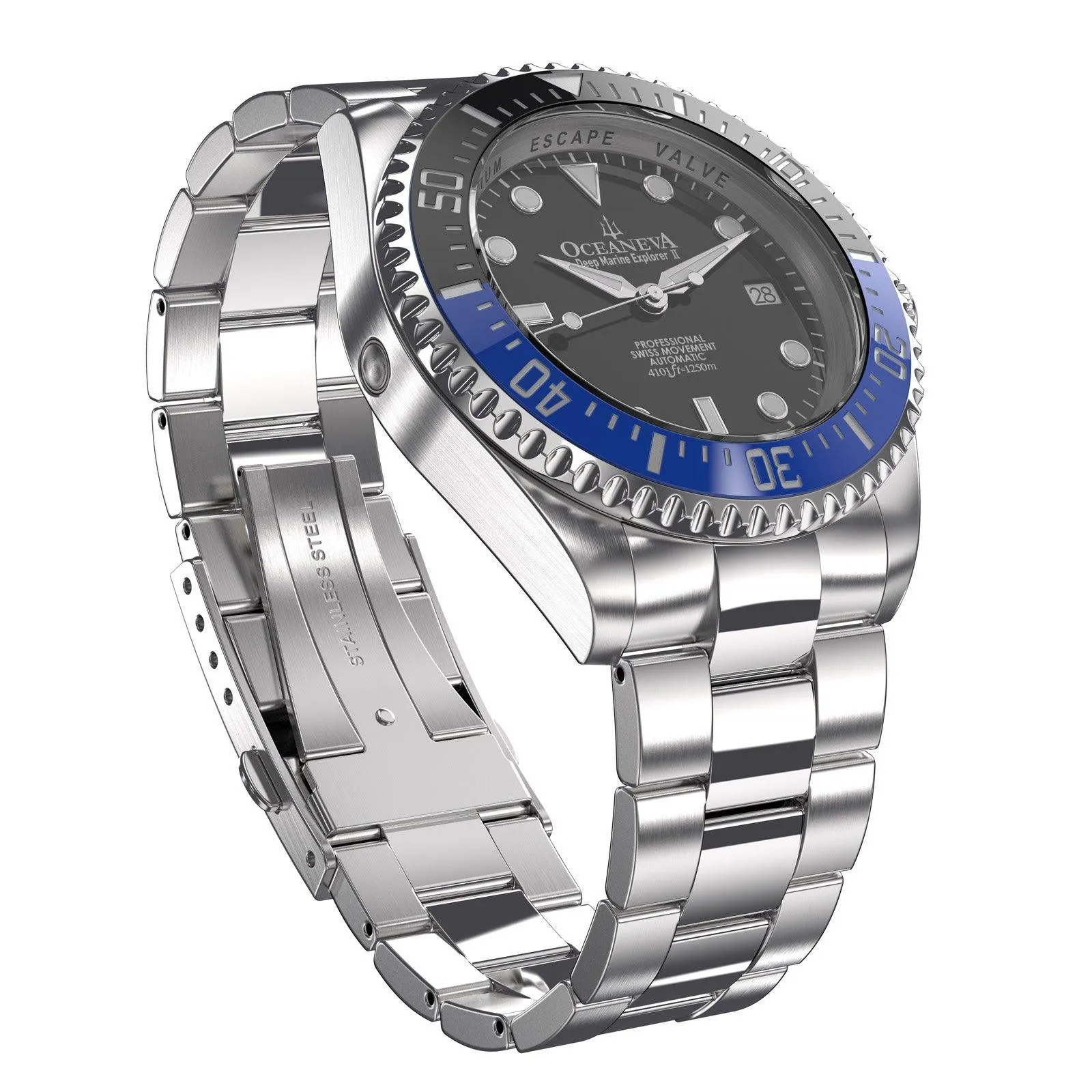 Oceaneva Men's Deep Marine Explorer II 1250M Pro Diver Watch Blue and Black