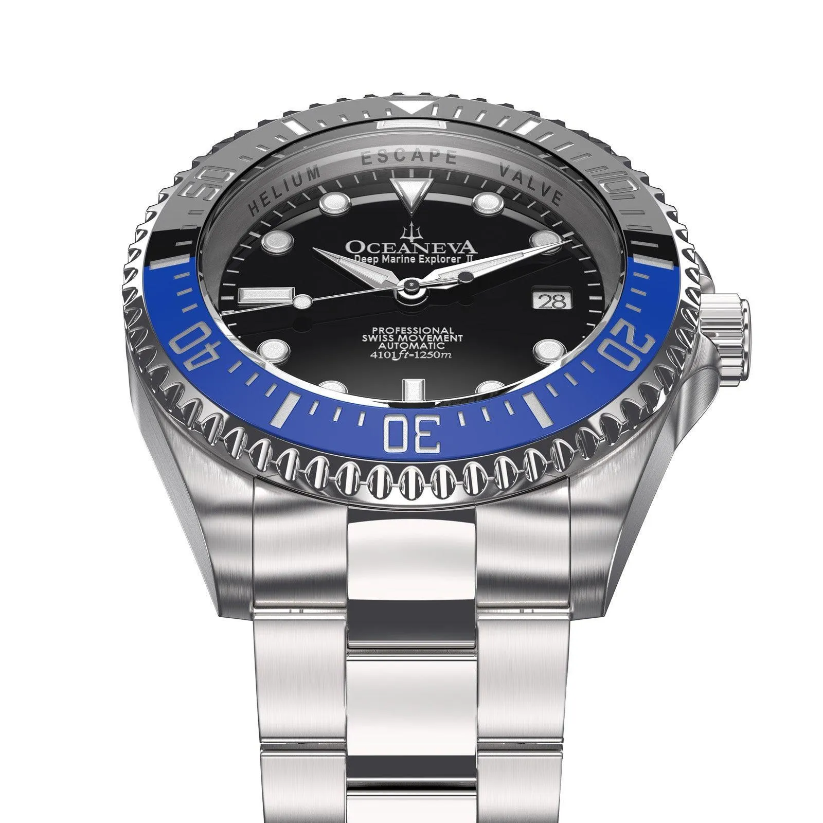 Oceaneva Men's Deep Marine Explorer II 1250M Pro Diver Watch Blue and Black