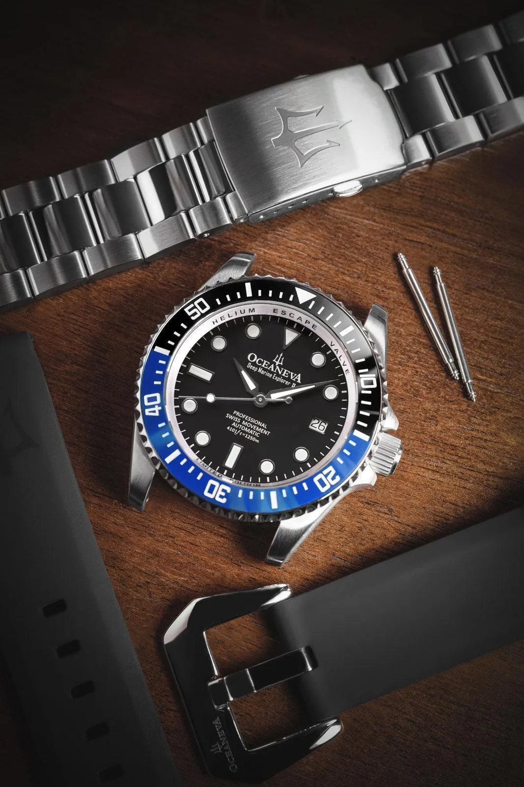 Oceaneva Men's Deep Marine Explorer II 1250M Pro Diver Watch Blue and Black