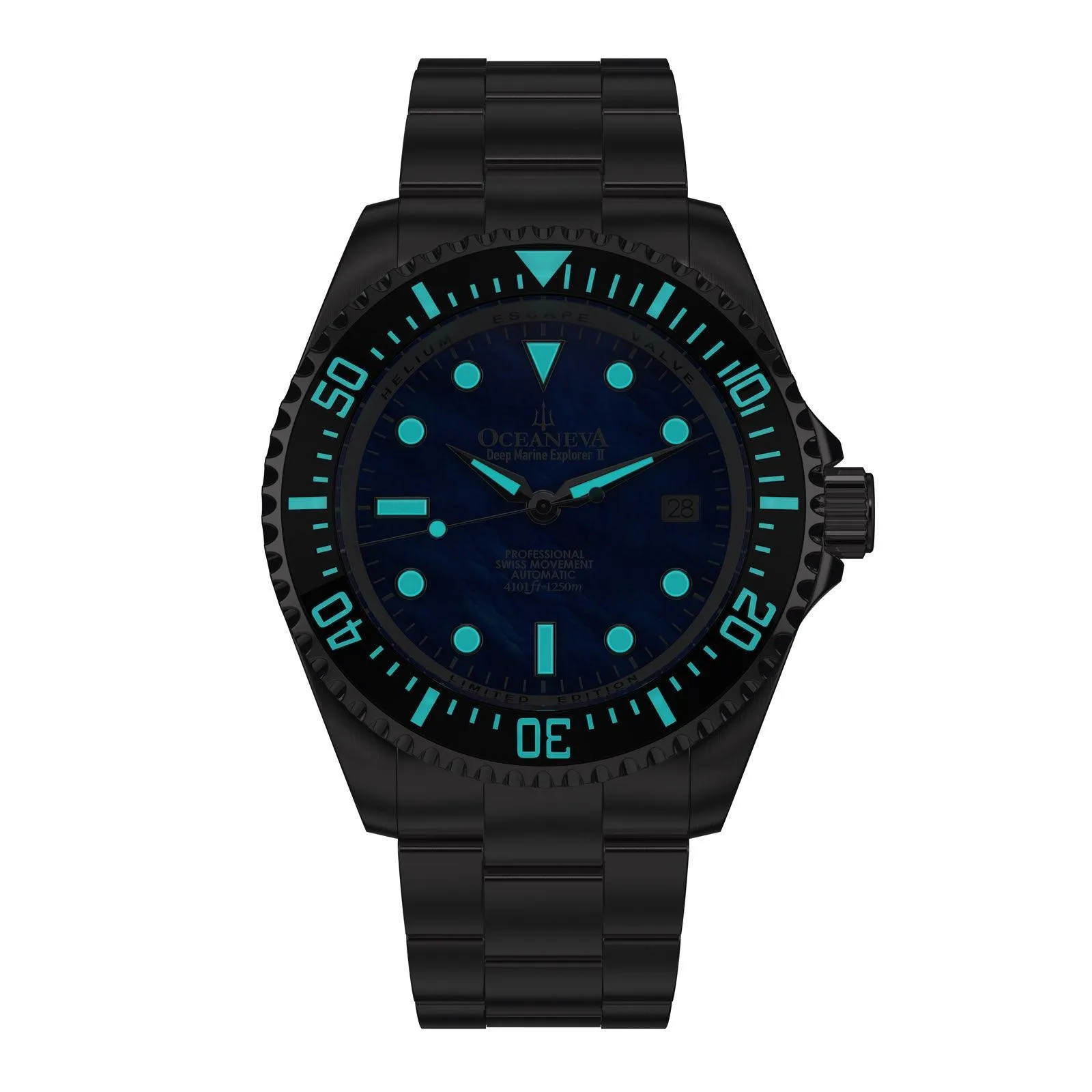Oceaneva Men's Deep Marine Explorer II 1250M Pro Diver Watch Blue Mother Of Pearl