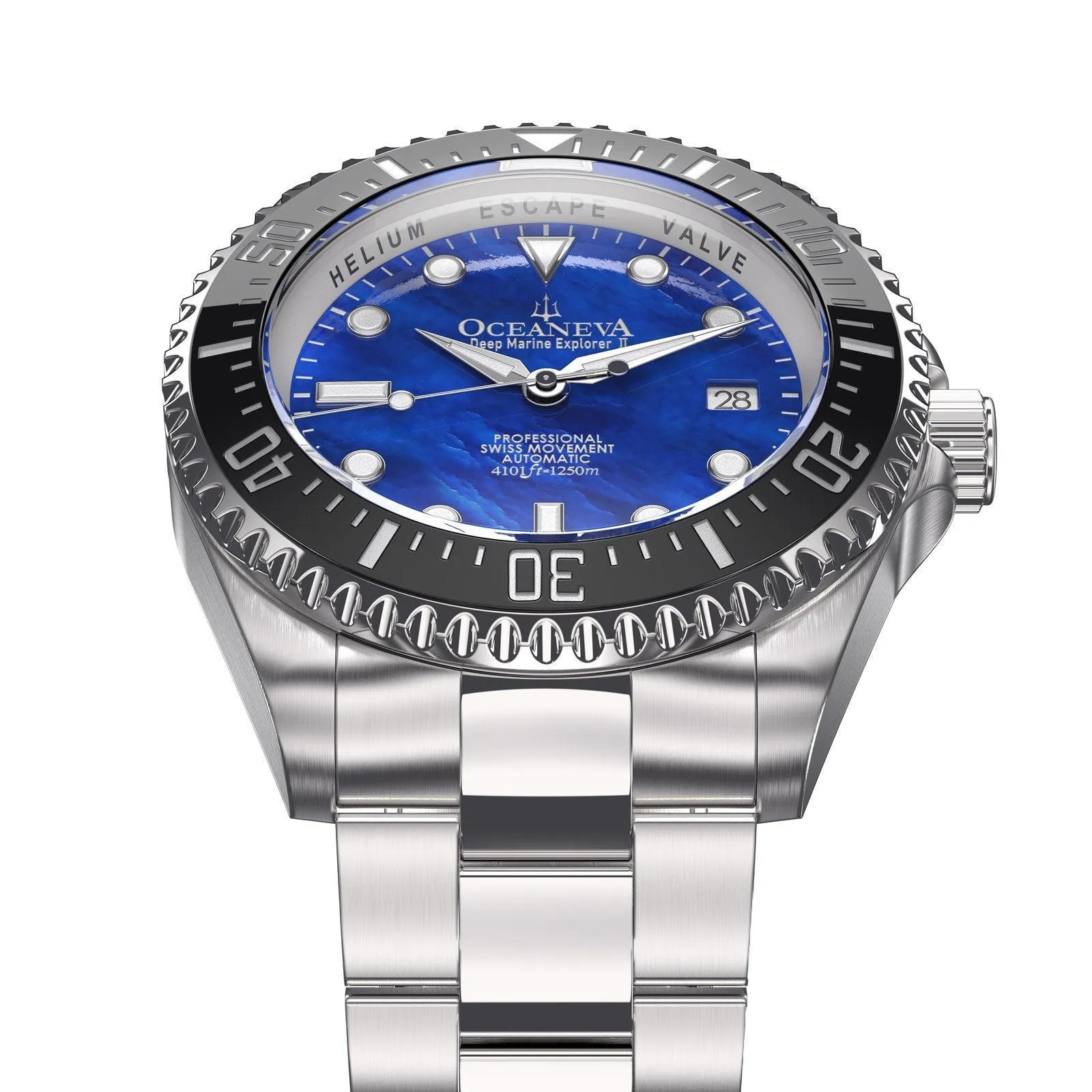 Oceaneva Men's Deep Marine Explorer II 1250M Pro Diver Watch Blue Mother Of Pearl