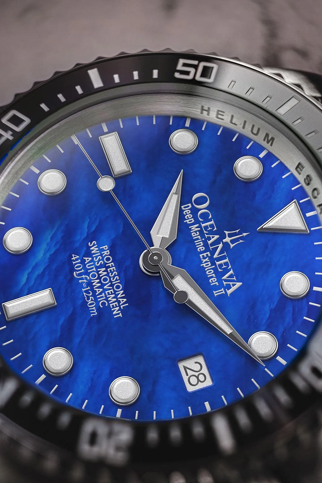 Oceaneva Men's Deep Marine Explorer II 1250M Pro Diver Watch Blue Mother Of Pearl