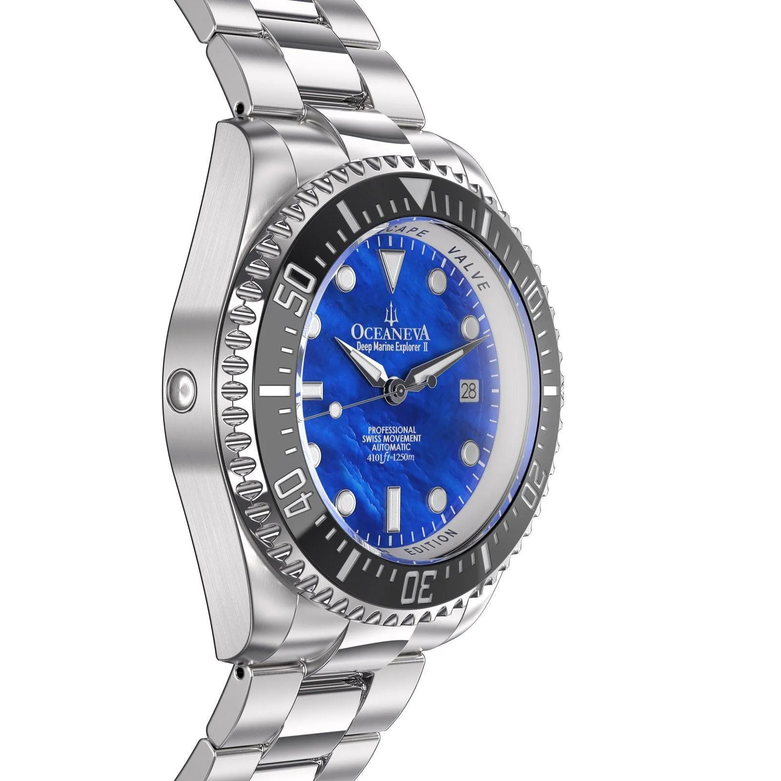 Oceaneva Men's Deep Marine Explorer II 1250M Pro Diver Watch Blue Mother Of Pearl