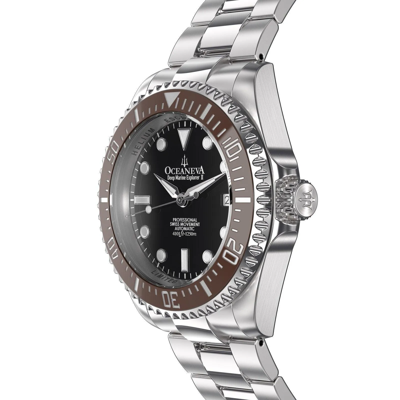 Oceaneva Men's Deep Marine Explorer II 1250M Pro Diver Watch Brown Black