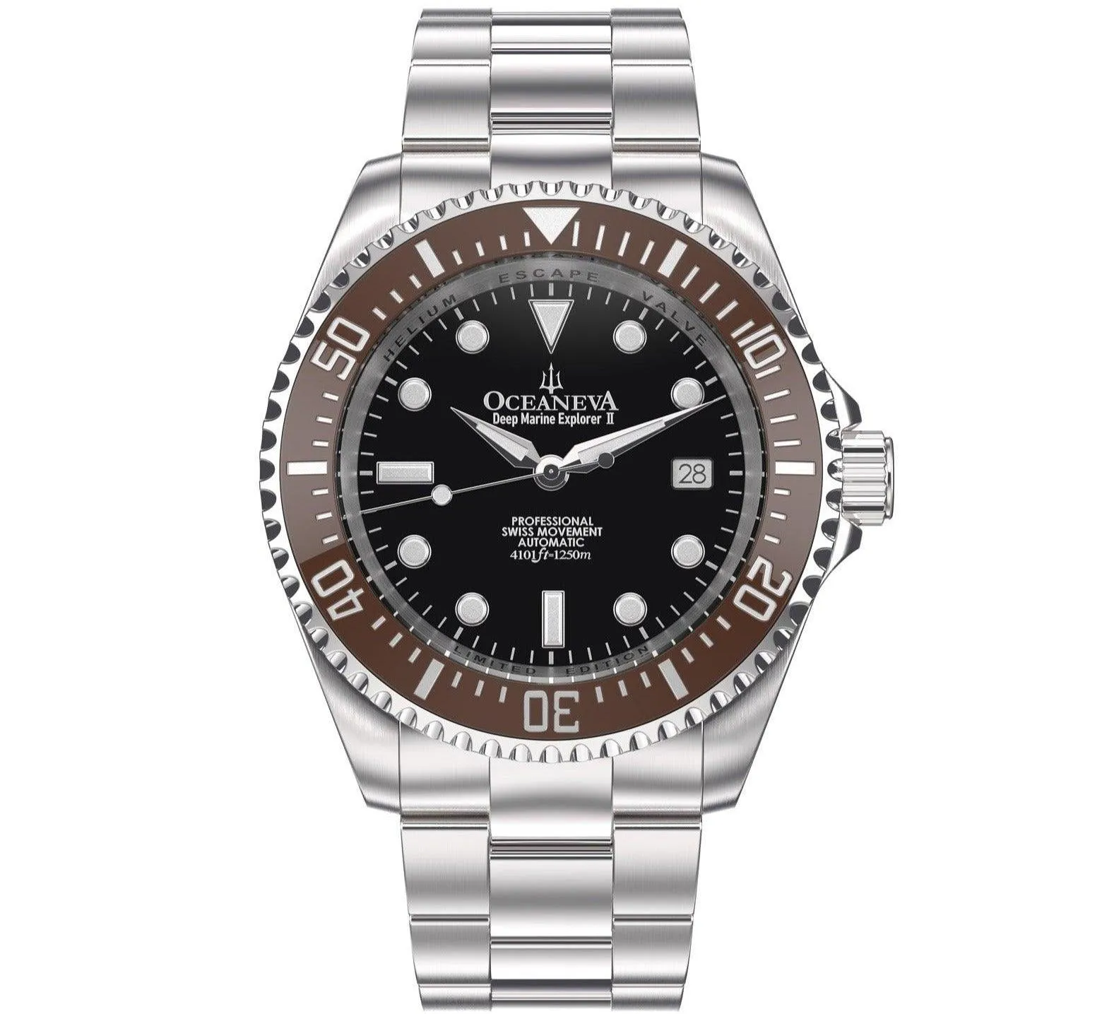 Oceaneva Men's Deep Marine Explorer II 1250M Pro Diver Watch Brown Black