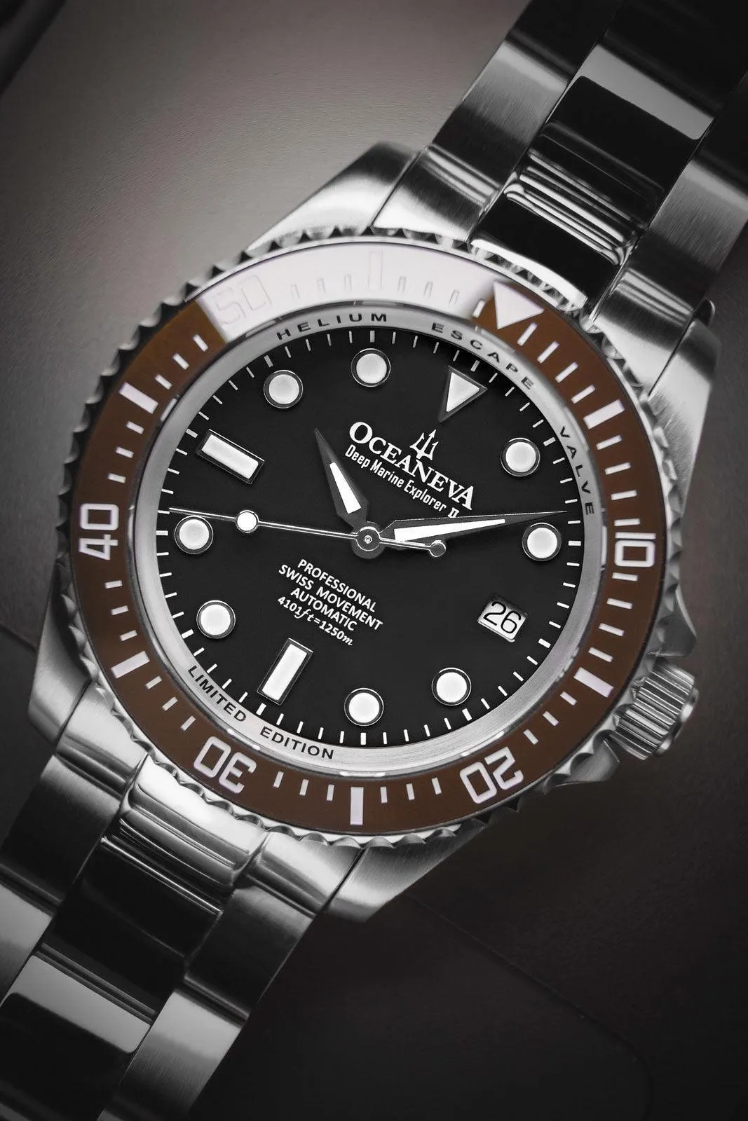 Oceaneva Men's Deep Marine Explorer II 1250M Pro Diver Watch Brown Black
