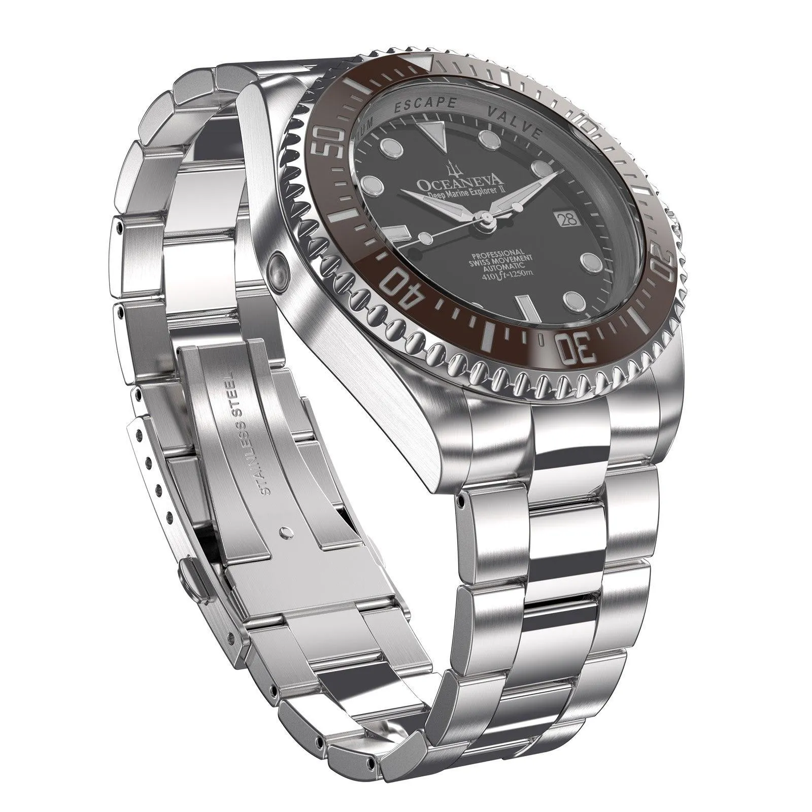 Oceaneva Men's Deep Marine Explorer II 1250M Pro Diver Watch Brown Black