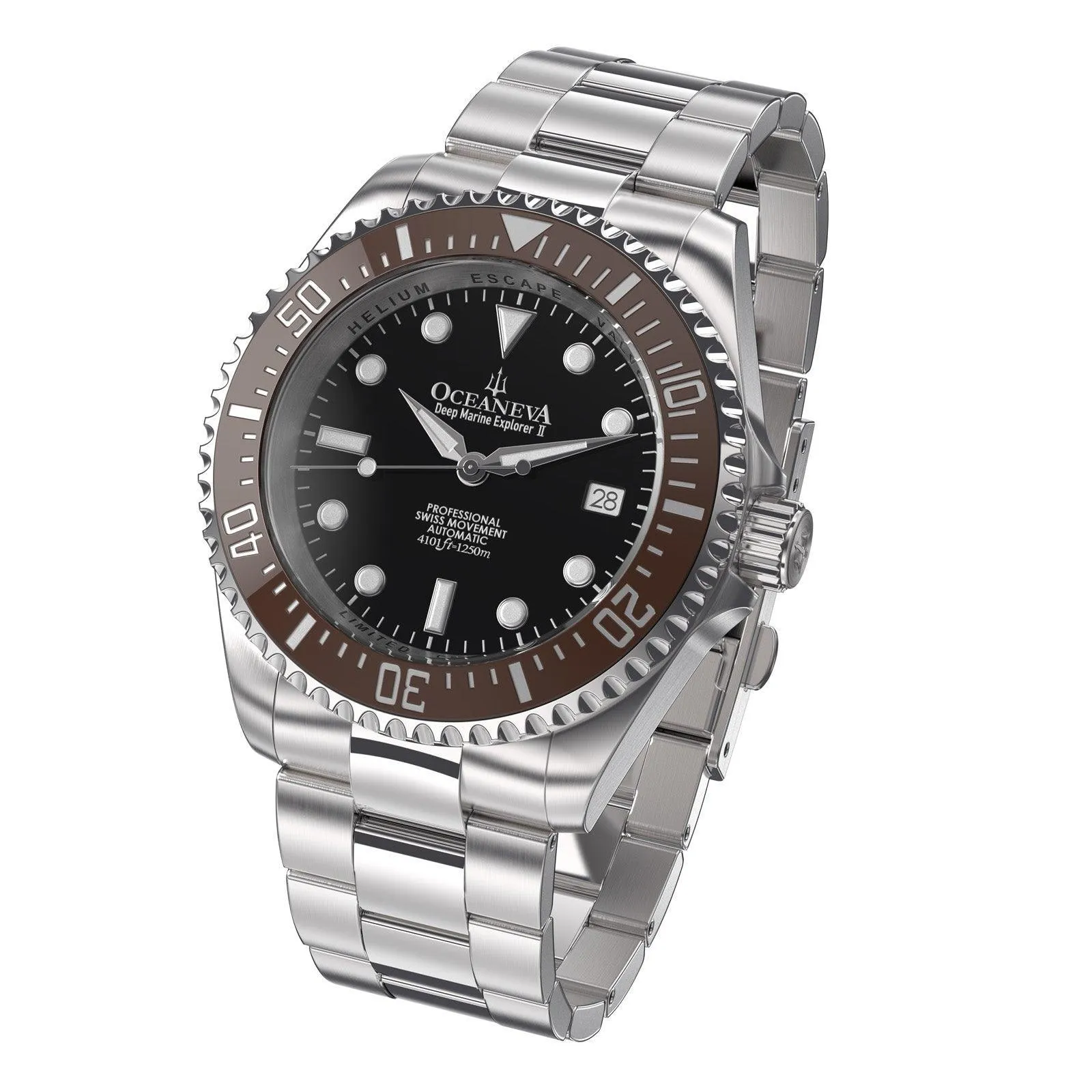 Oceaneva Men's Deep Marine Explorer II 1250M Pro Diver Watch Brown Black