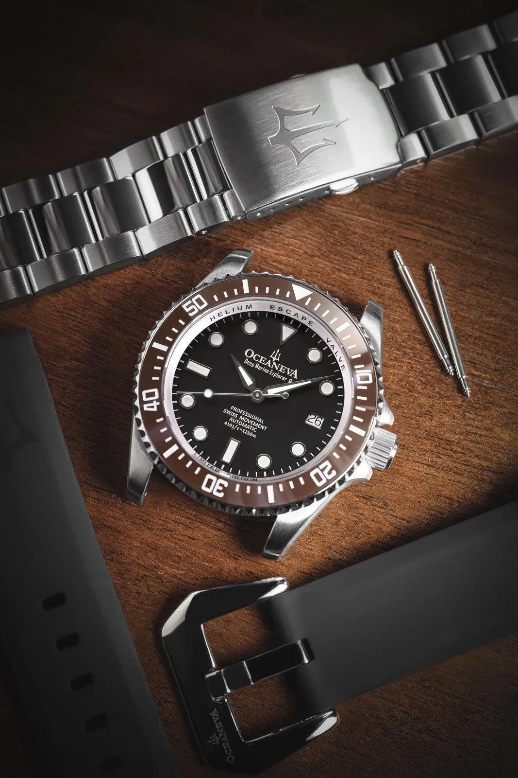 Oceaneva Men's Deep Marine Explorer II 1250M Pro Diver Watch Brown Black
