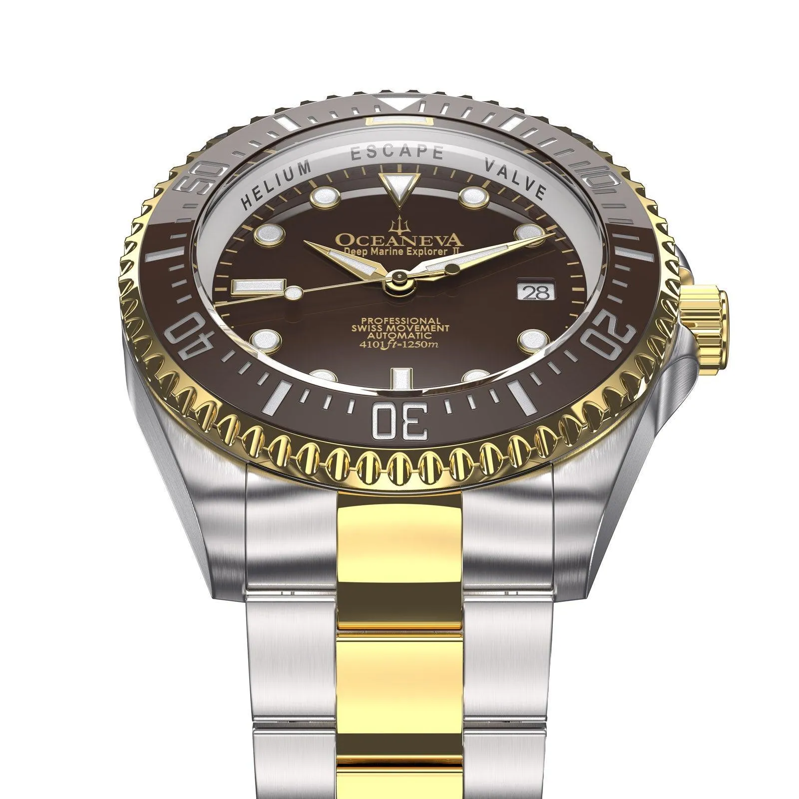 Oceaneva Men's Deep Marine Explorer II 1250M Pro Diver Watch Brown Yellow Gold