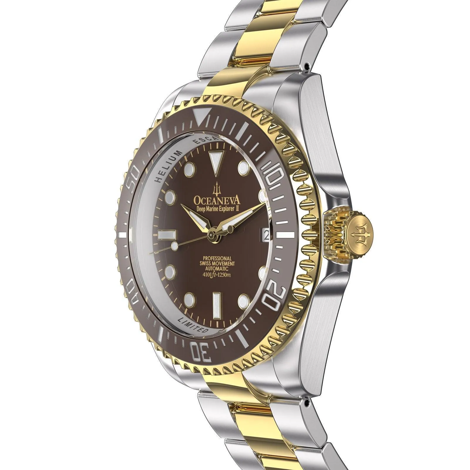 Oceaneva Men's Deep Marine Explorer II 1250M Pro Diver Watch Brown Yellow Gold
