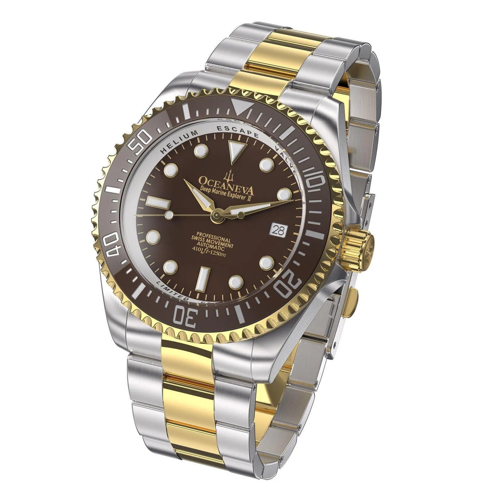 Oceaneva Men's Deep Marine Explorer II 1250M Pro Diver Watch Brown Yellow Gold