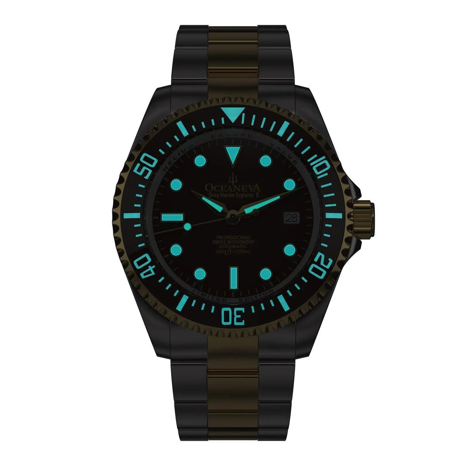 Oceaneva Men's Deep Marine Explorer II 1250M Pro Diver Watch Brown Yellow Gold