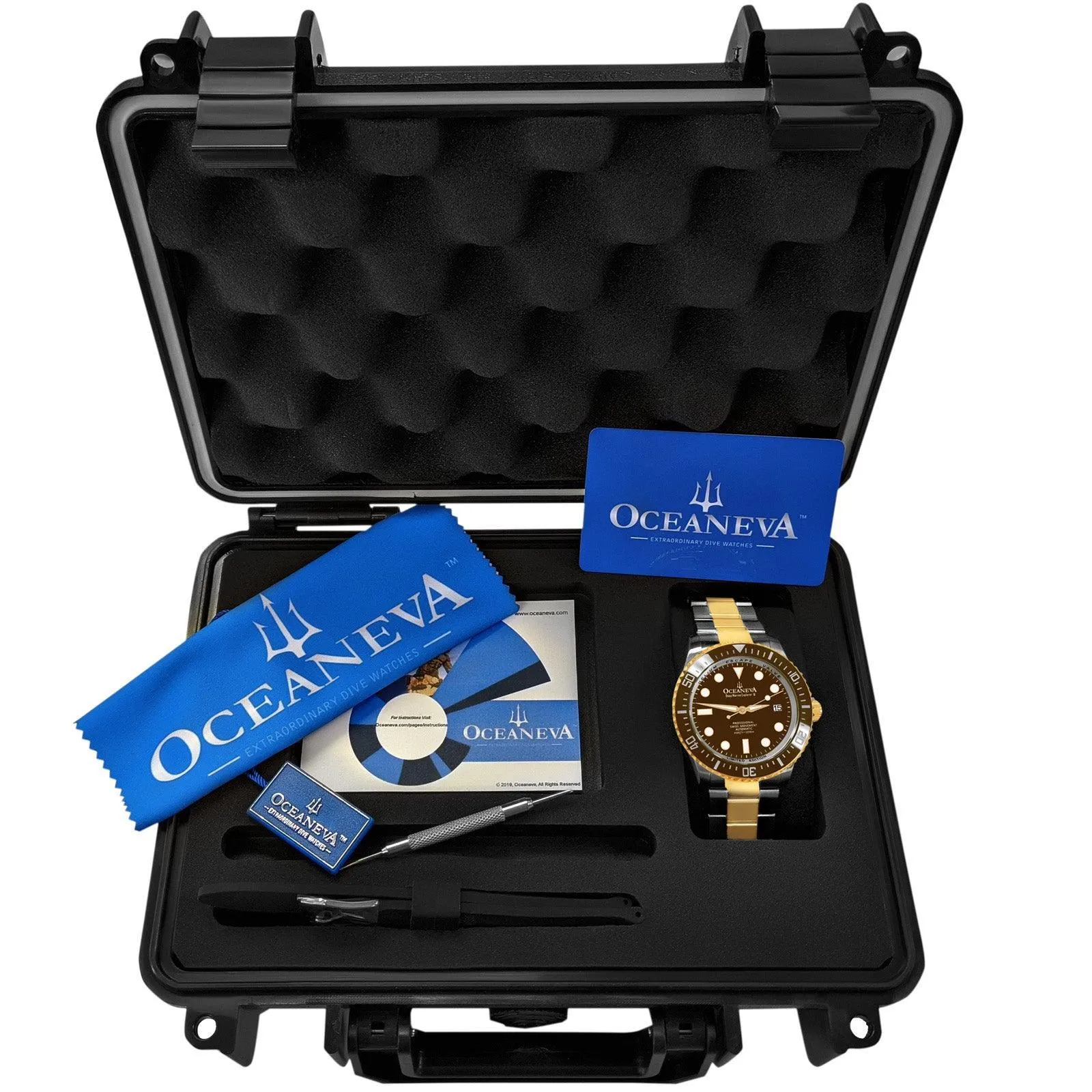 Oceaneva Men's Deep Marine Explorer II 1250M Pro Diver Watch Brown Yellow Gold