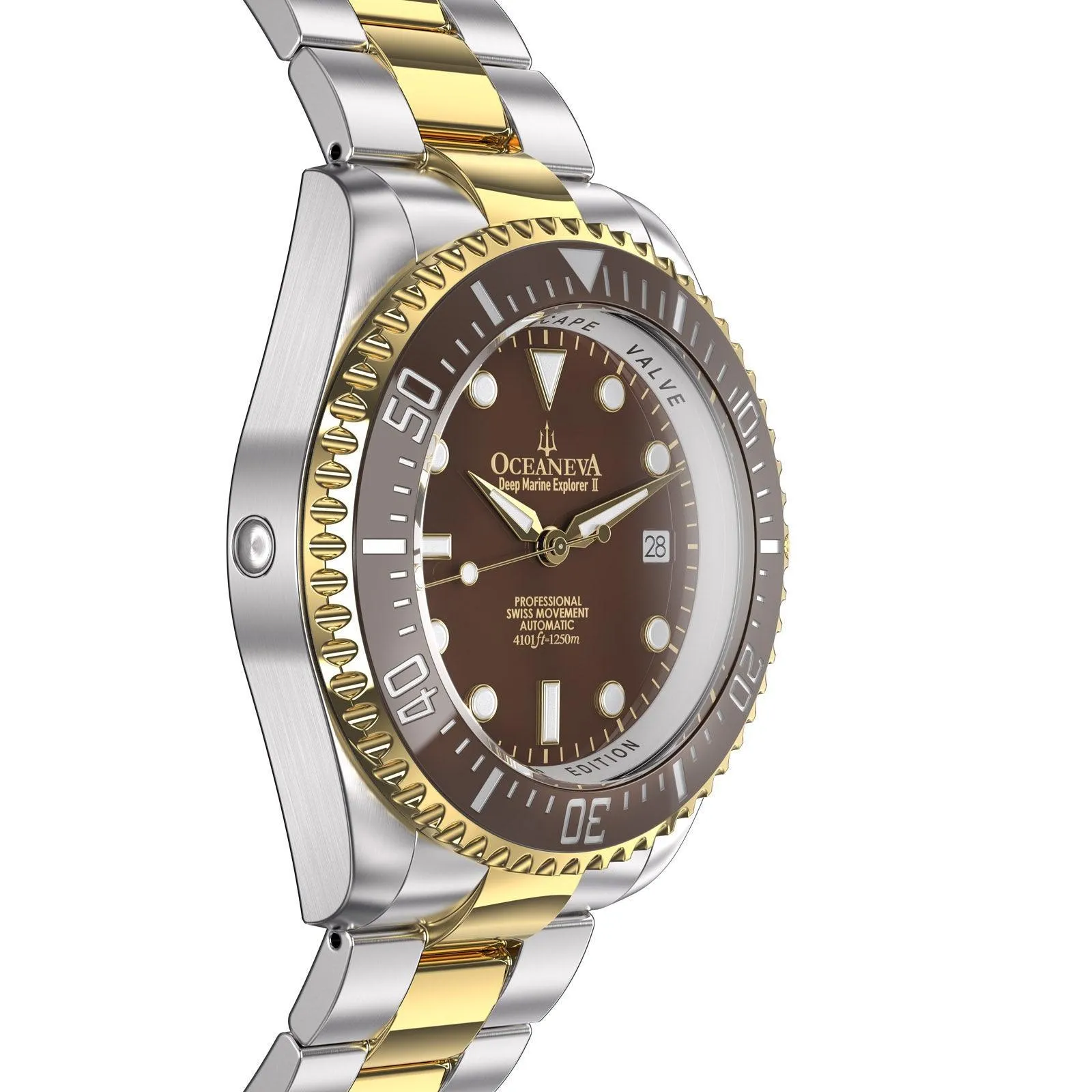 Oceaneva Men's Deep Marine Explorer II 1250M Pro Diver Watch Brown Yellow Gold