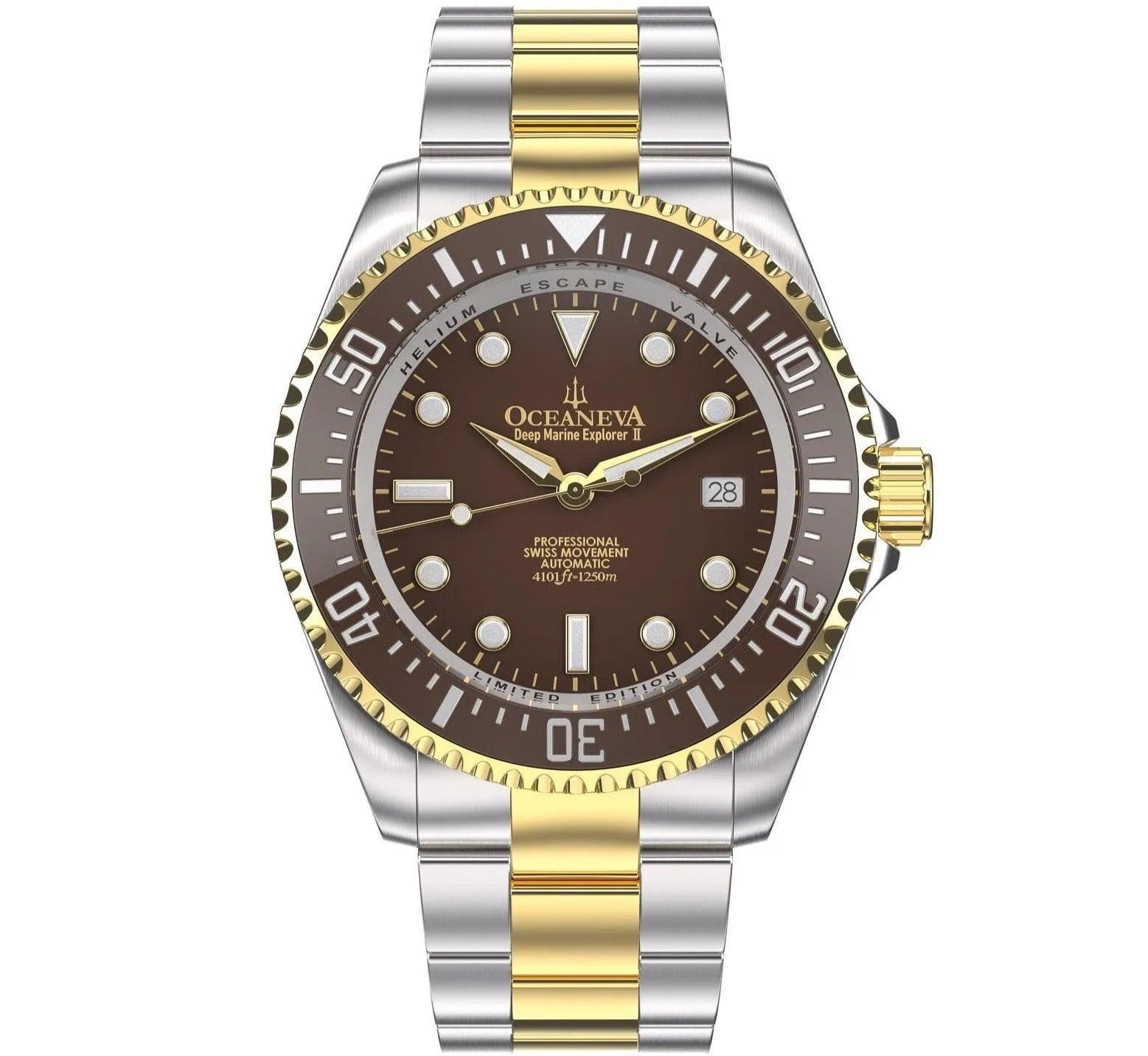 Oceaneva Men's Deep Marine Explorer II 1250M Pro Diver Watch Brown Yellow Gold
