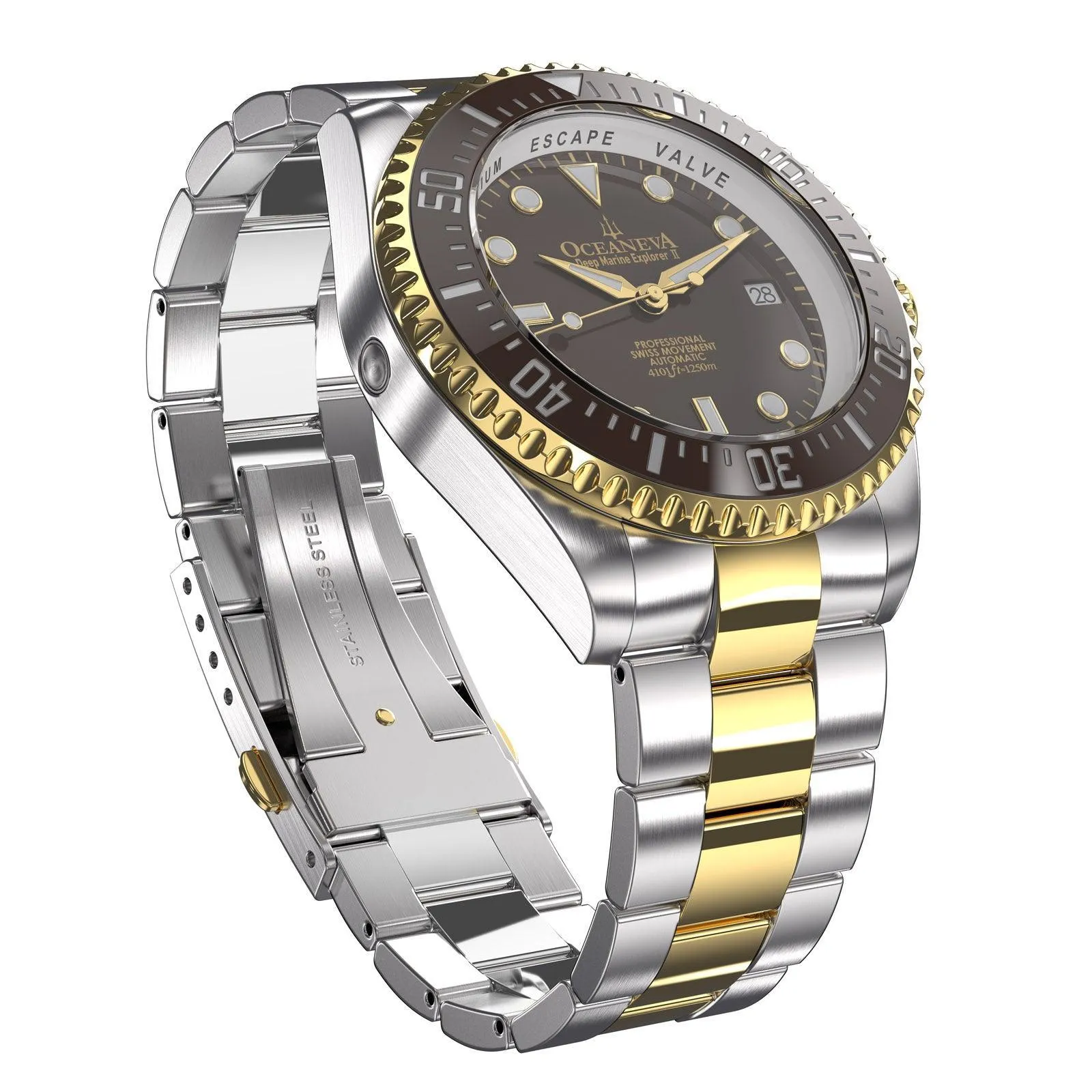 Oceaneva Men's Deep Marine Explorer II 1250M Pro Diver Watch Brown Yellow Gold