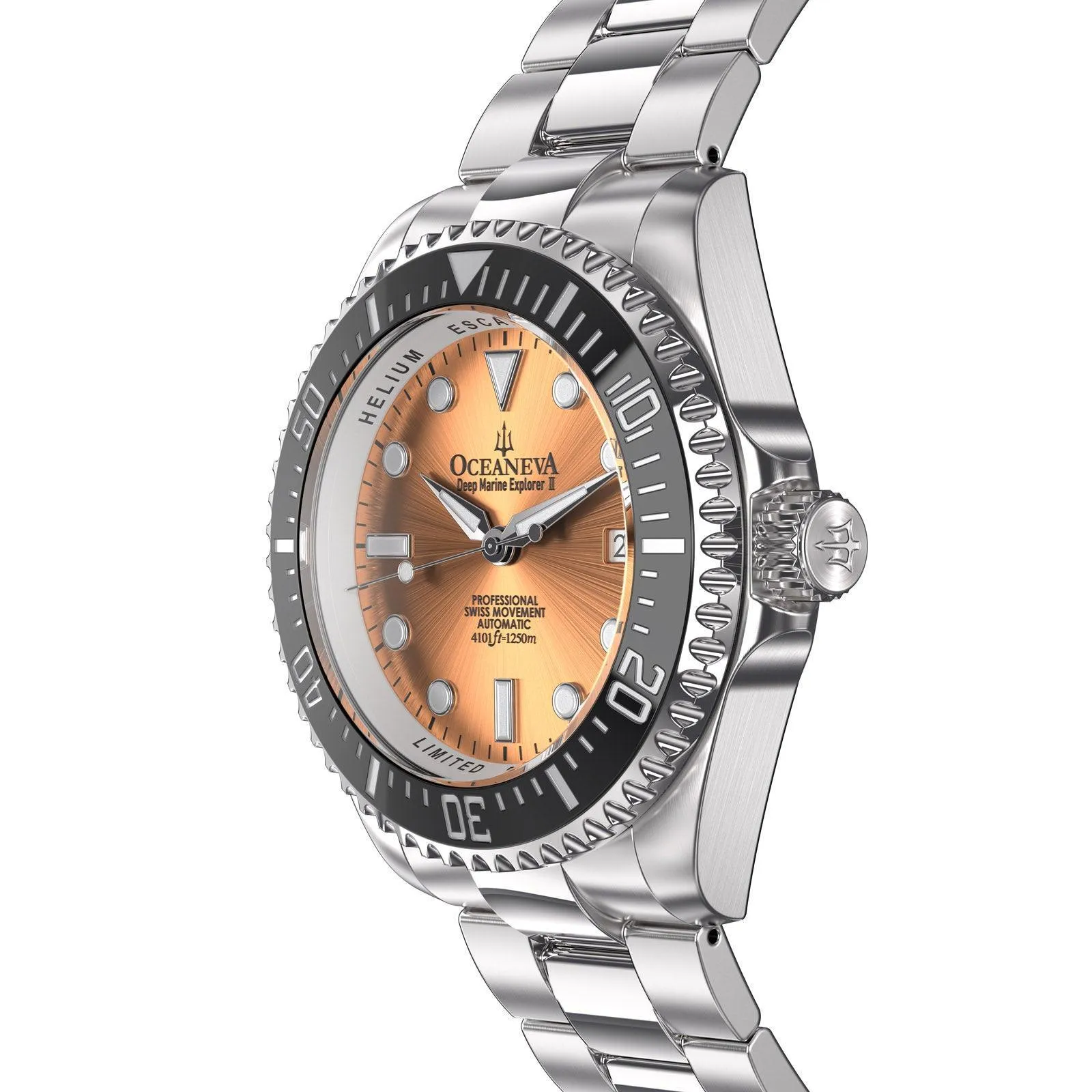 Oceaneva Men's Deep Marine Explorer II 1250M Pro Diver Watch Copper Burst Dial