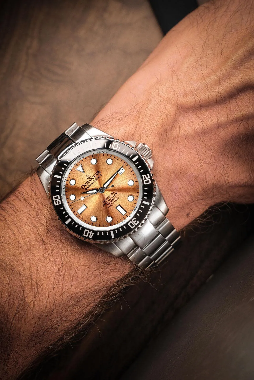 Oceaneva Men's Deep Marine Explorer II 1250M Pro Diver Watch Copper Burst Dial