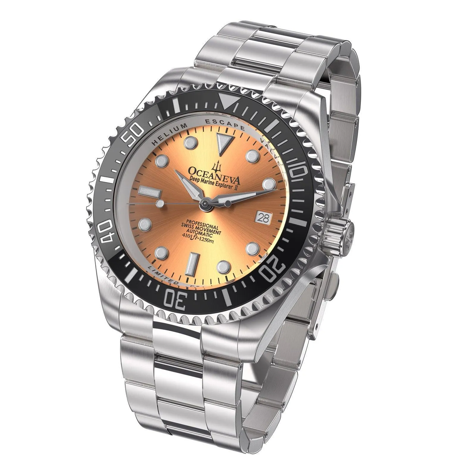 Oceaneva Men's Deep Marine Explorer II 1250M Pro Diver Watch Copper Burst Dial
