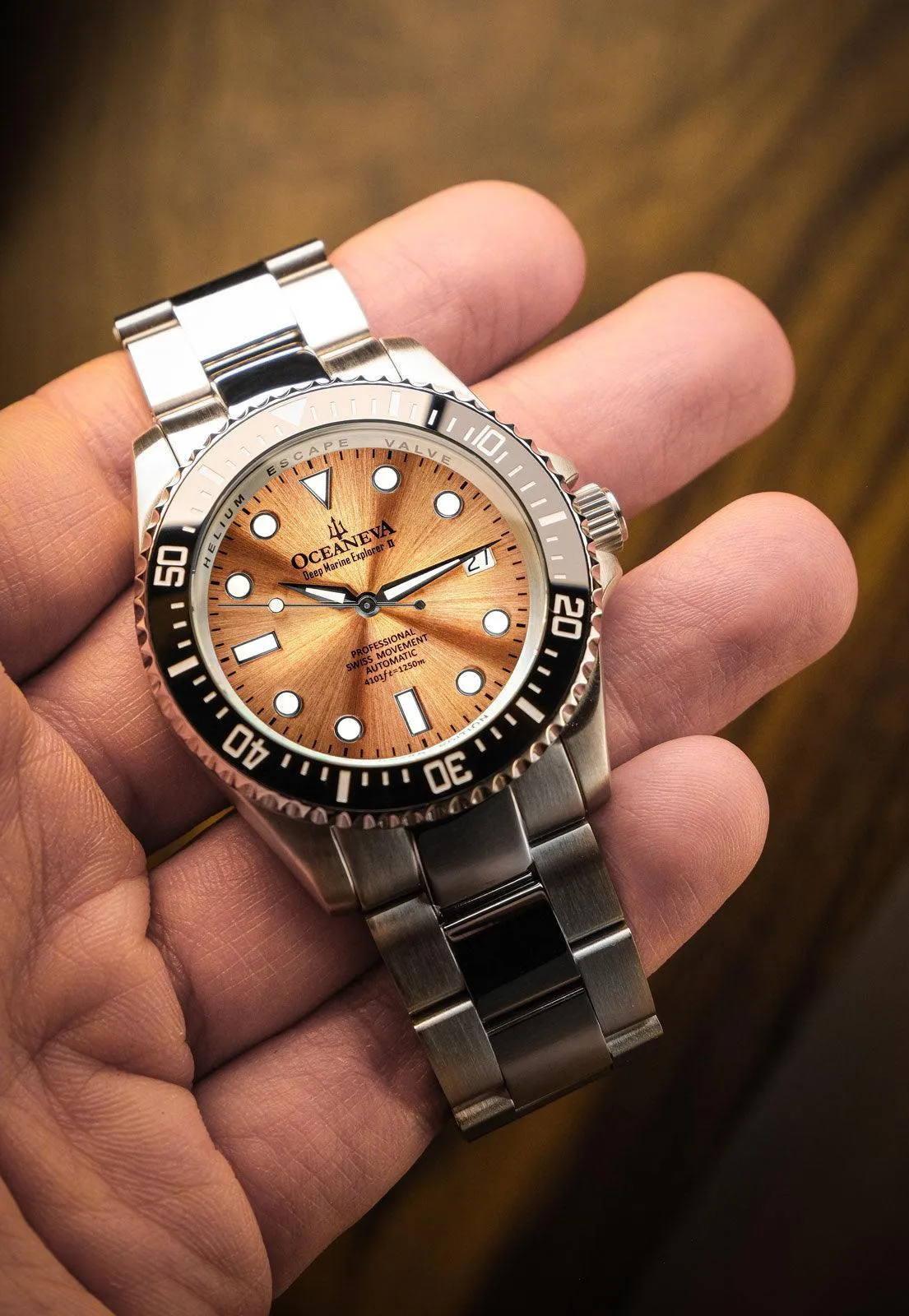 Oceaneva Men's Deep Marine Explorer II 1250M Pro Diver Watch Copper Burst Dial