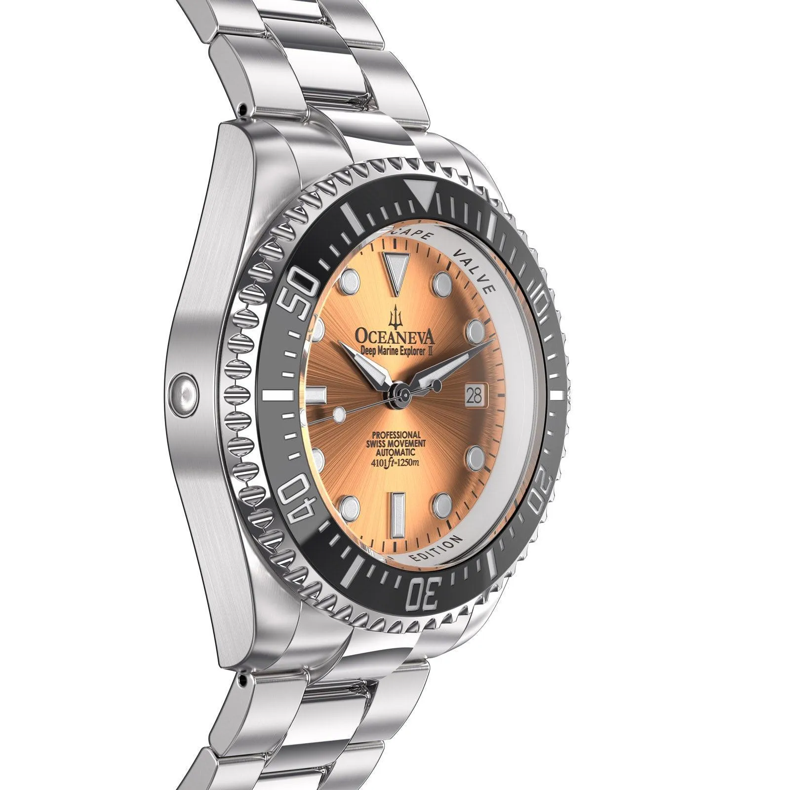Oceaneva Men's Deep Marine Explorer II 1250M Pro Diver Watch Copper Burst Dial