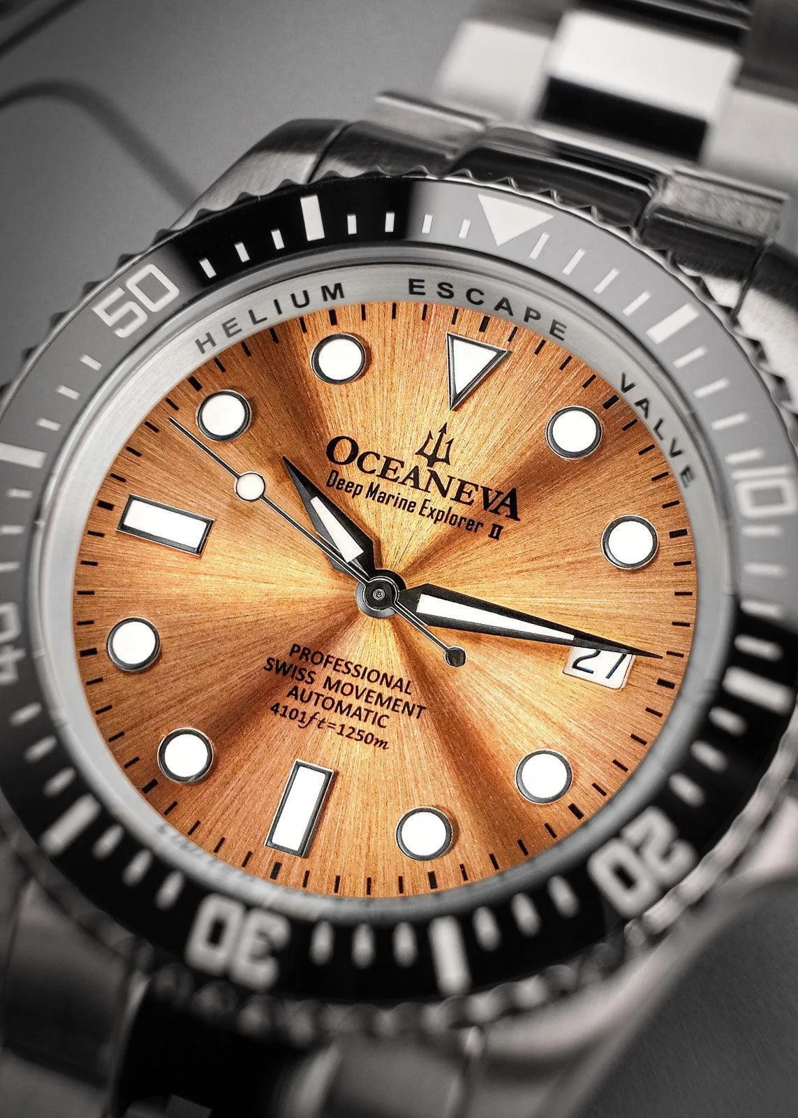 Oceaneva Men's Deep Marine Explorer II 1250M Pro Diver Watch Copper Burst Dial