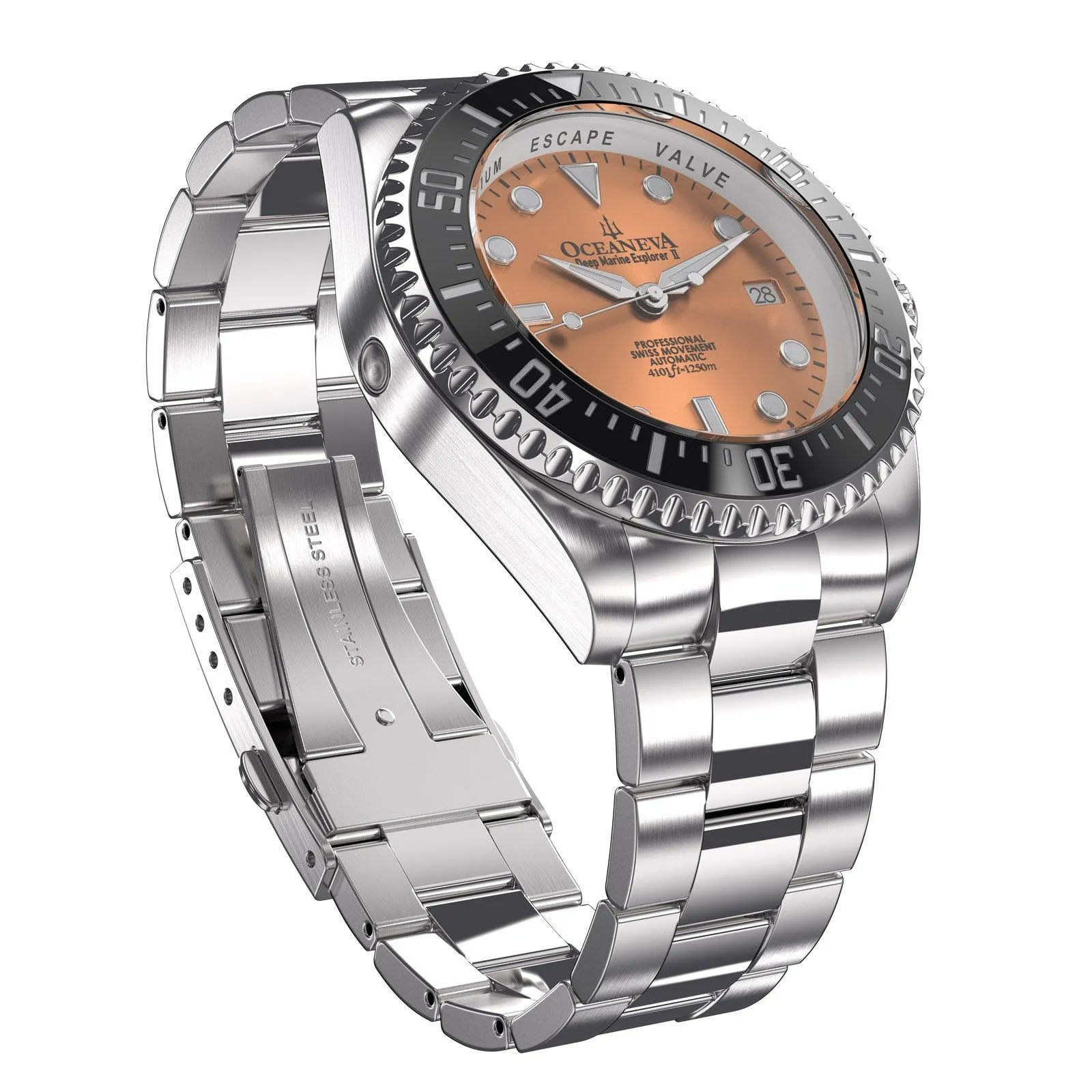 Oceaneva Men's Deep Marine Explorer II 1250M Pro Diver Watch Copper Burst Dial