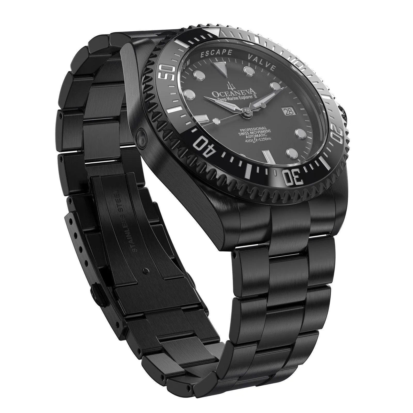 Oceaneva Men's Deep Marine Explorer II 1250M Pro Diver Watch Gray Dial Black IP