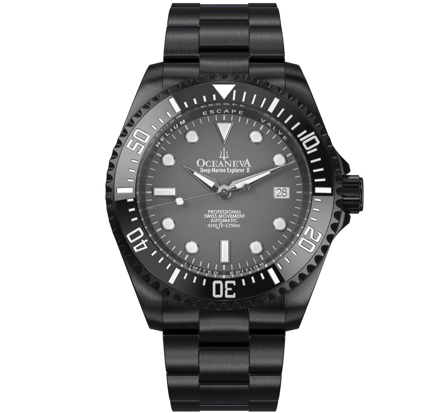 Oceaneva Men's Deep Marine Explorer II 1250M Pro Diver Watch Gray Dial Black IP