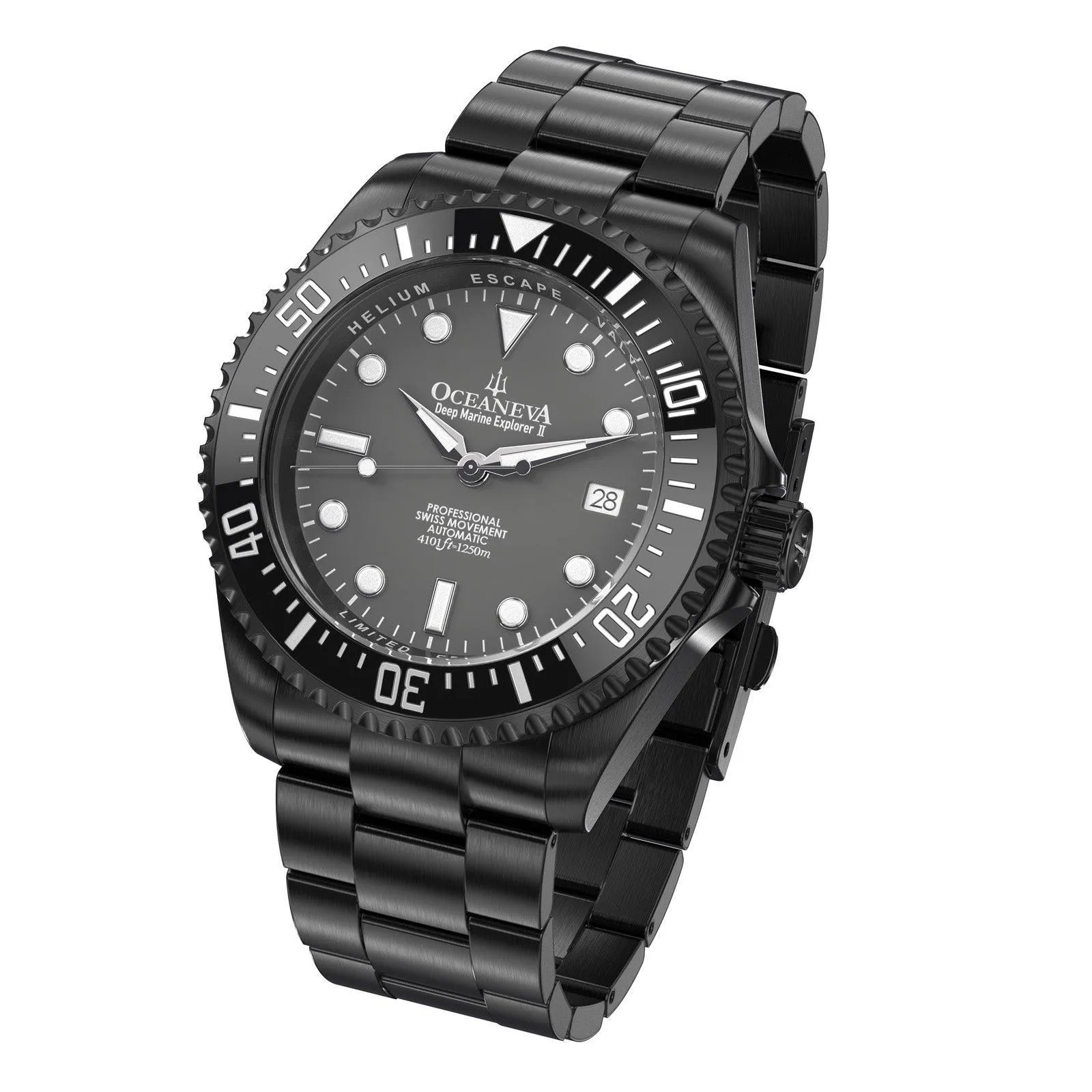 Oceaneva Men's Deep Marine Explorer II 1250M Pro Diver Watch Gray Dial Black IP