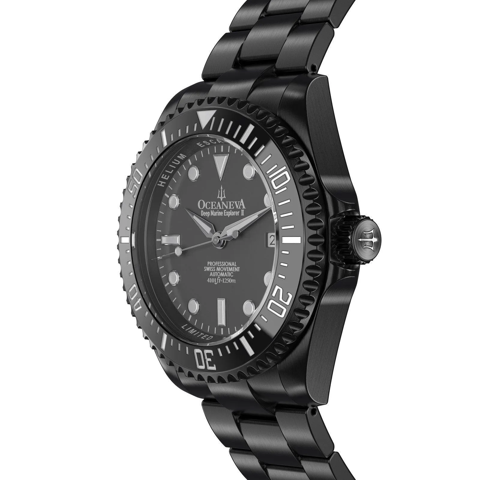 Oceaneva Men's Deep Marine Explorer II 1250M Pro Diver Watch Gray Dial Black IP