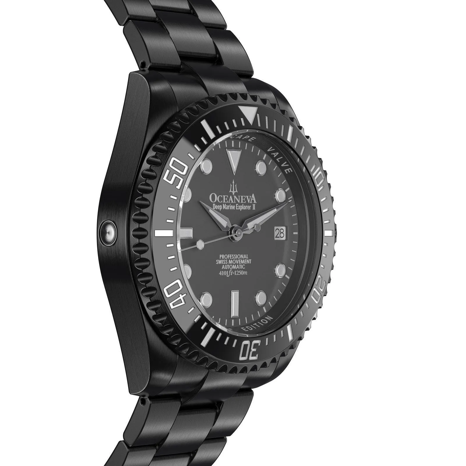 Oceaneva Men's Deep Marine Explorer II 1250M Pro Diver Watch Gray Dial Black IP